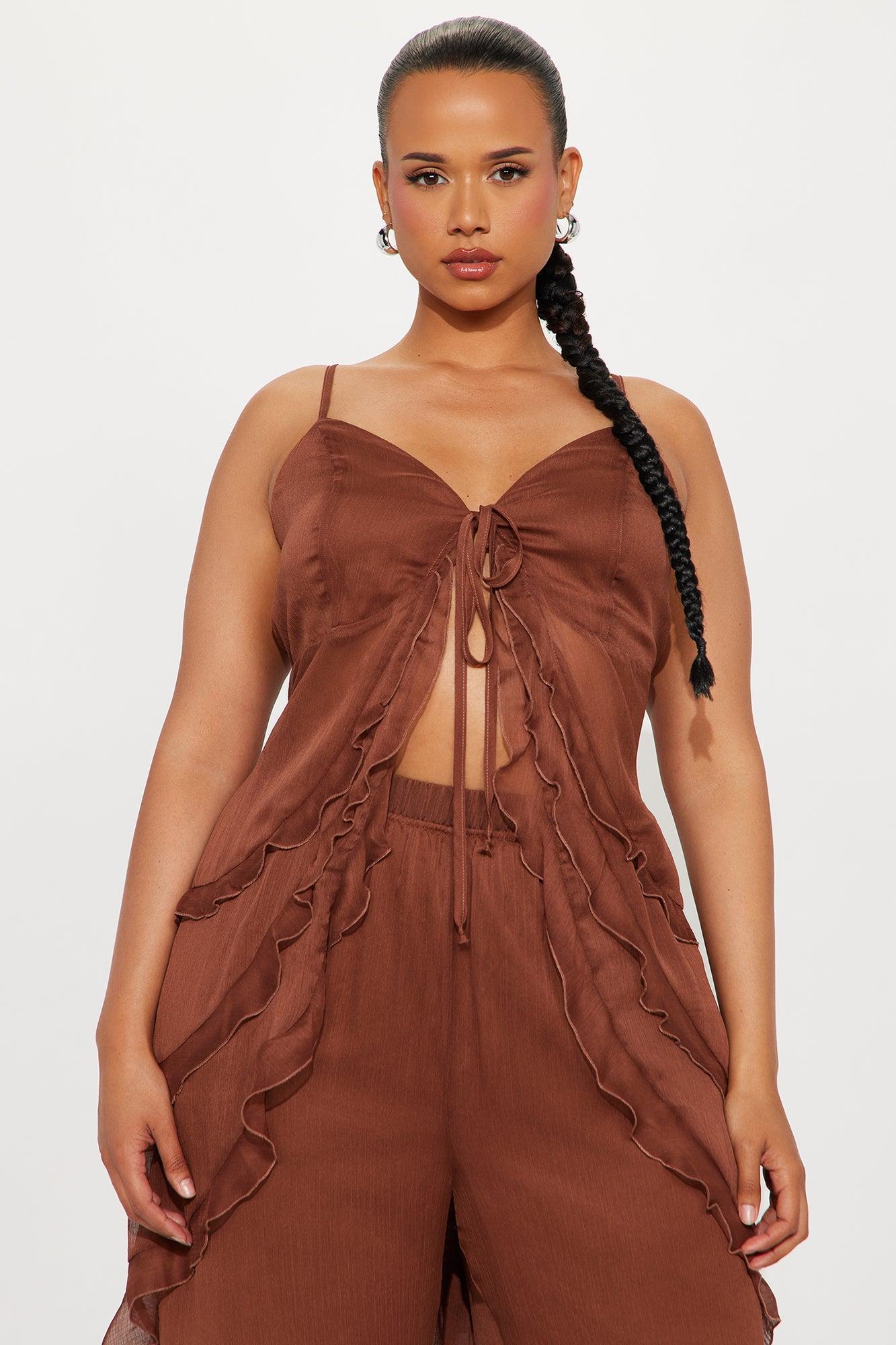 Giana Flowy Chiffon Pant Set - Brown Product Image