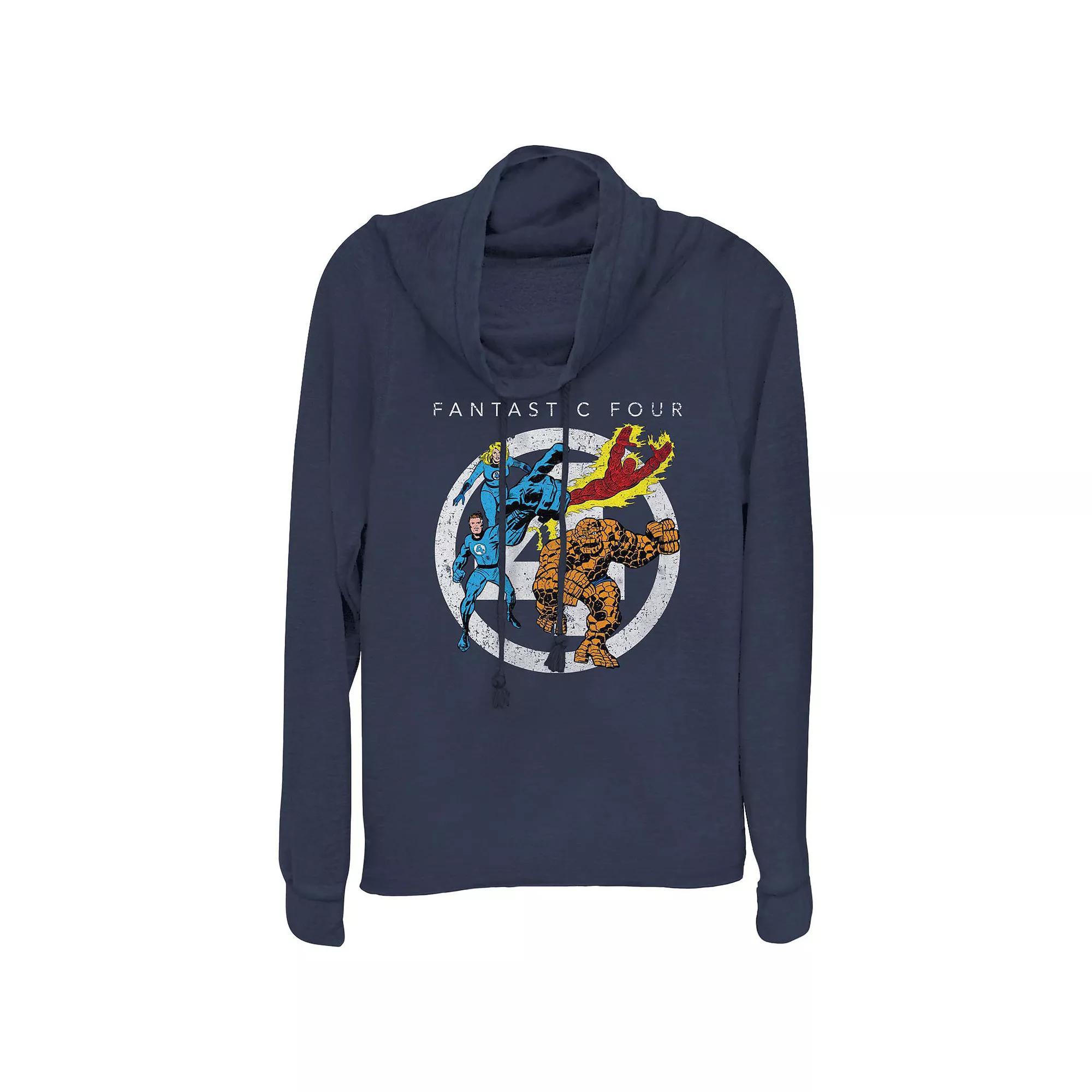 Plus Size Marvel Fantastic Four Classic Poster Cowlneck Graphic Lightweight Long Sleeve, Women's, Size: 2XL, Blue Product Image