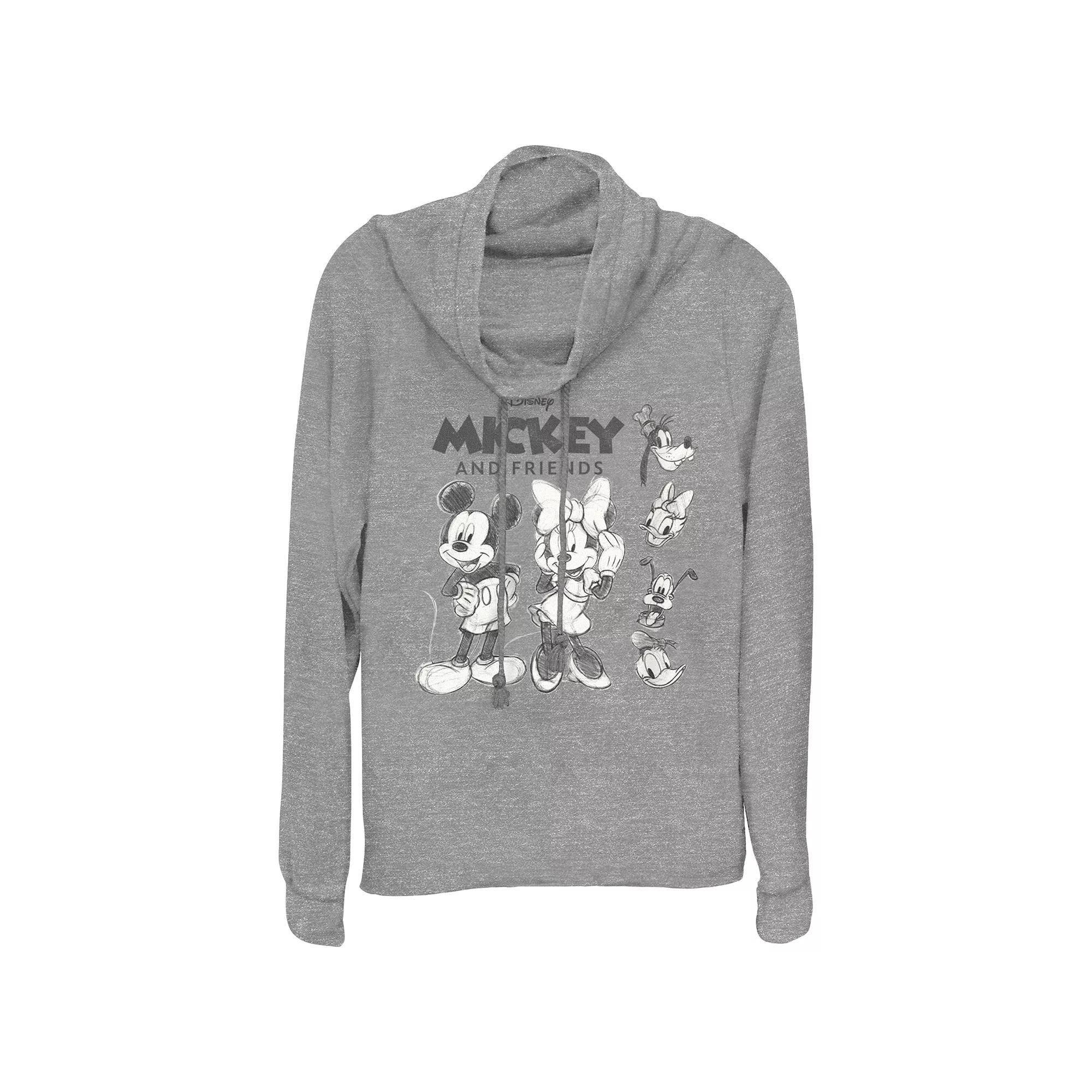 Disney's Mickey Mouse And Friends Sketches Women's Cowlneck Graphic Lightweight Long Sleeve, Size: Small, Gray Grey Product Image