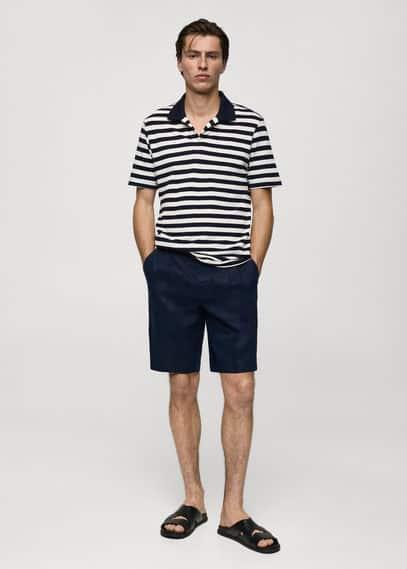 Regular-fit striped piqué cotton polo shirt - Men | MANGO USA Product Image
