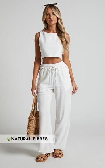 Kala Pants - Mid Waisted Relaxed Elastic Waist Pants in White Product Image