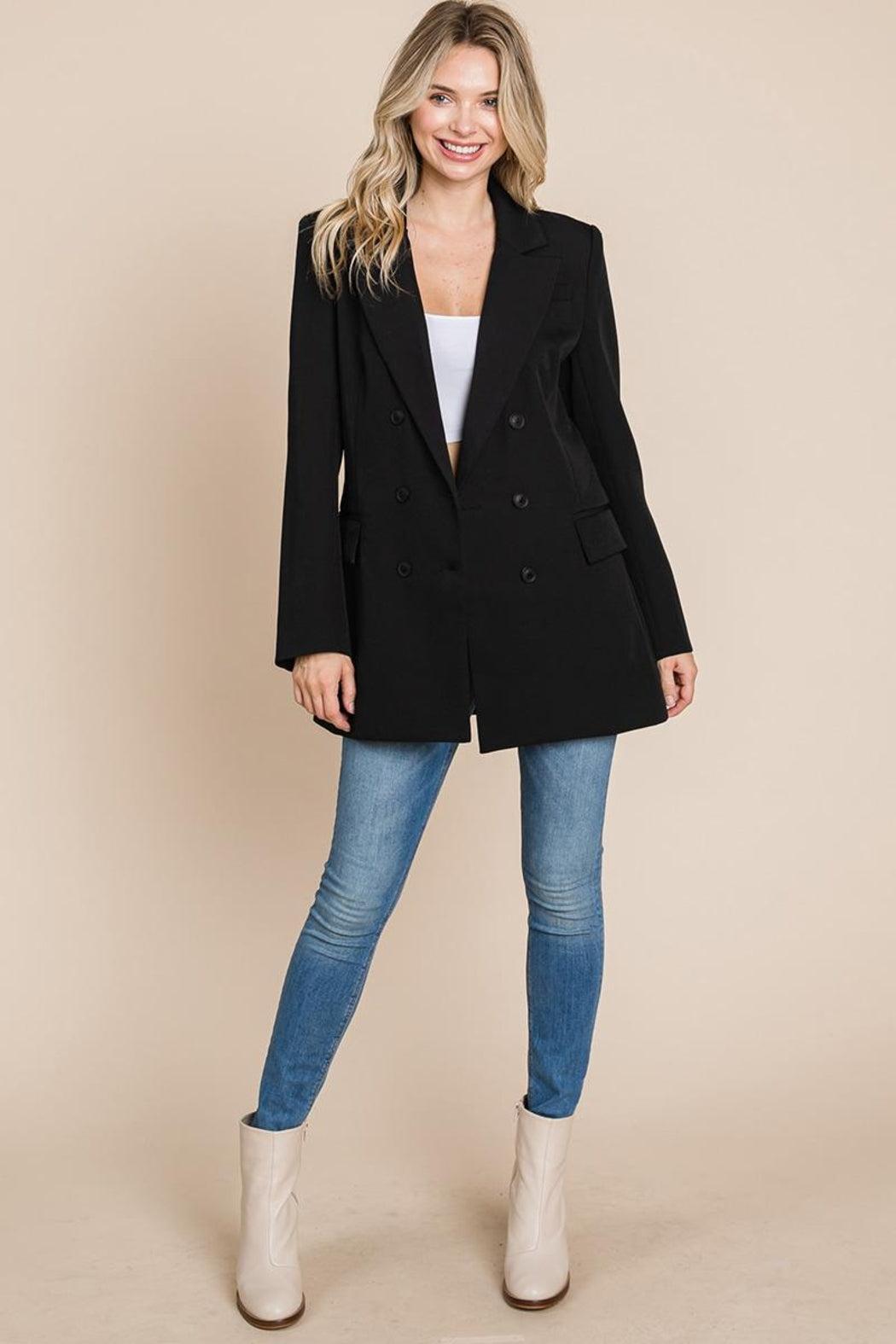 Collar Long Double Breasted Blazer Jacket Female Product Image
