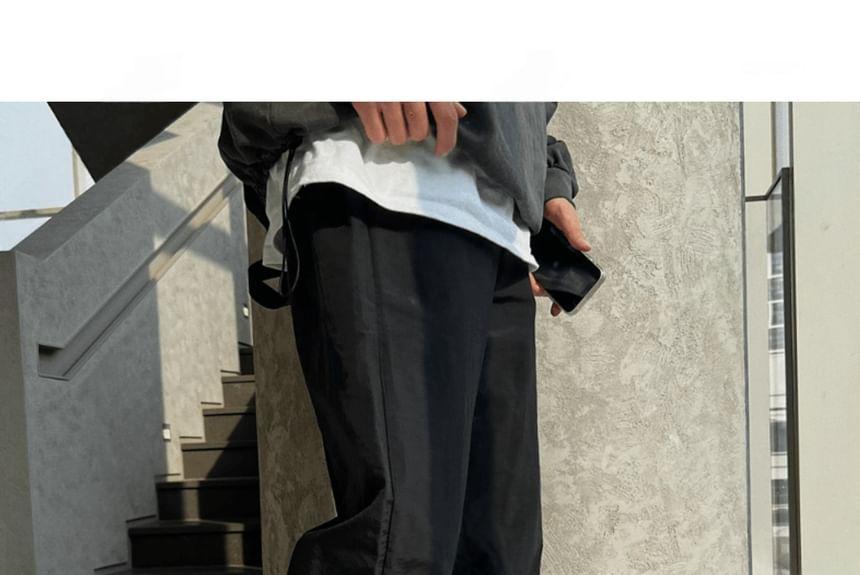Elastic Waist Plain Straight Leg Pants Product Image