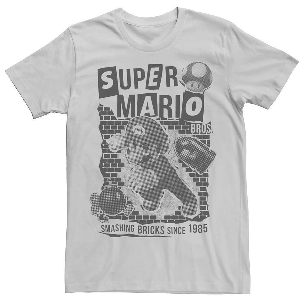 Men's Nintendo Super Mario Edgy Cutout Wall Smash Tee, Size: 3XL, Silver Product Image
