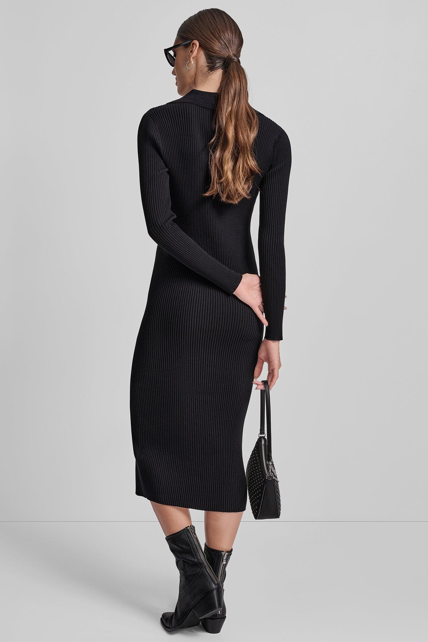 LONG SLEEVE RIB POLO MIDI DRESS WITH BRIGHT RAYON Product Image
