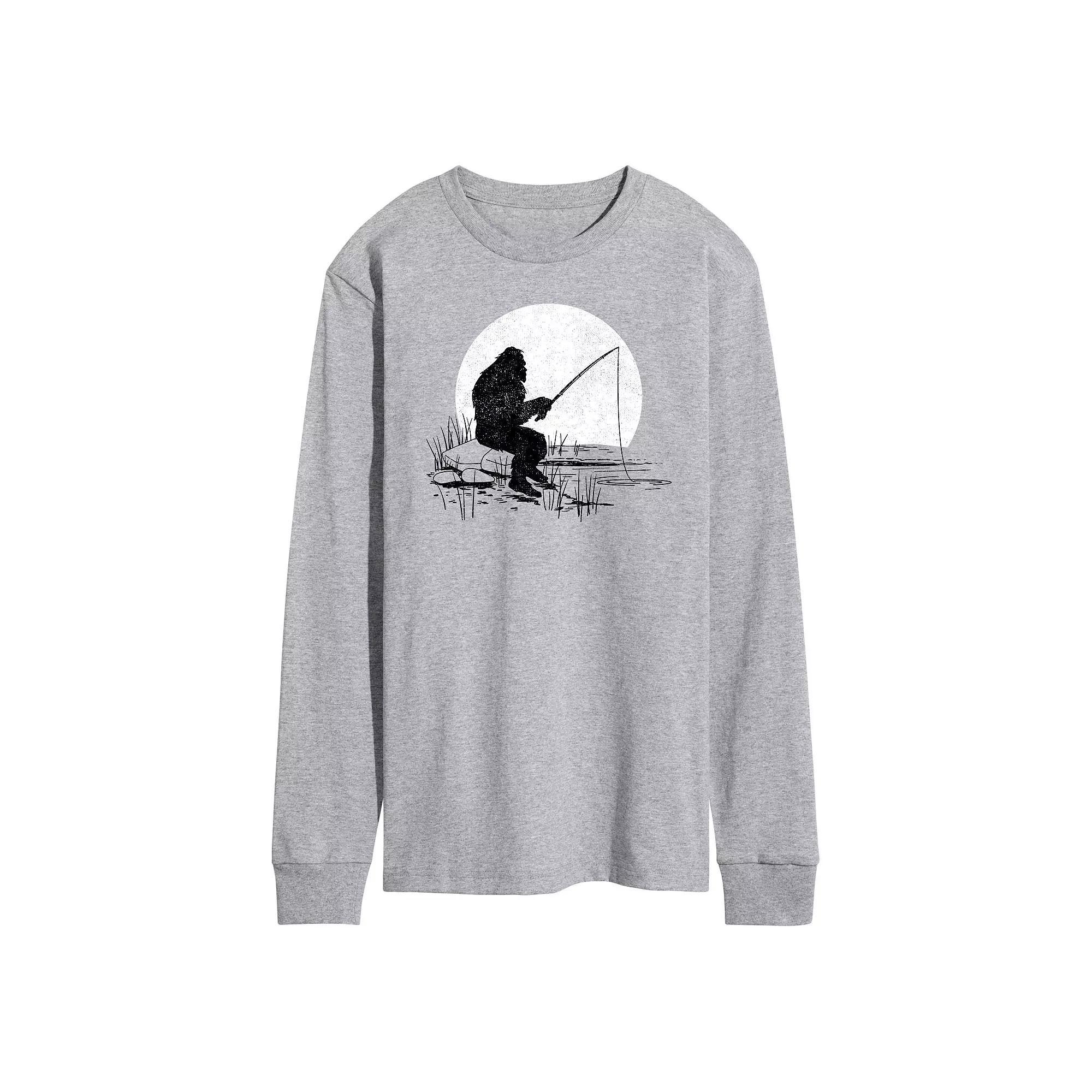 Men's Sasquatch Fishing Long Sleeve Graphic Tee, Size: Medium, Gray Product Image