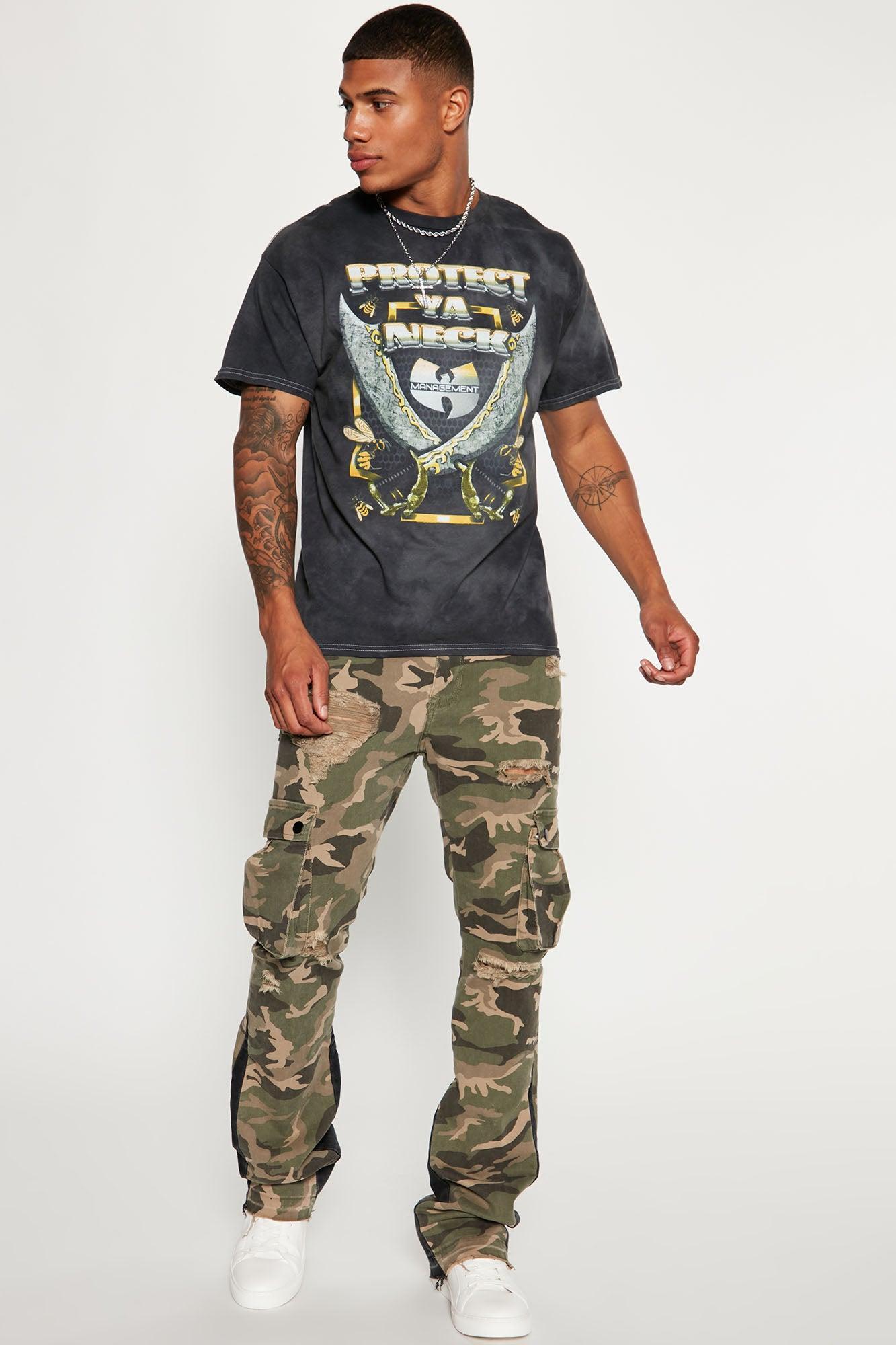 Contrast Skinny Stacked Flared Cargo Pants - Camouflage Product Image