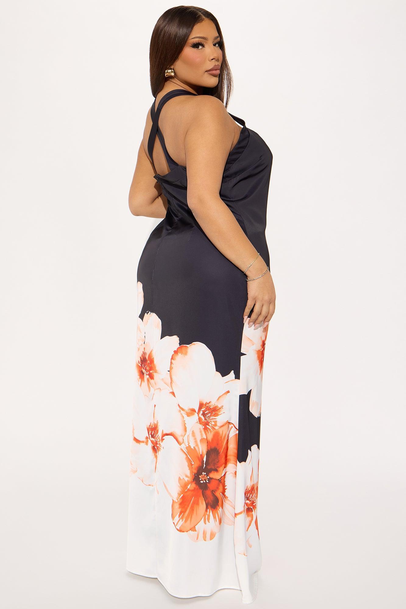 Tasha Satin Floral Maxi Dress - Black/combo Product Image