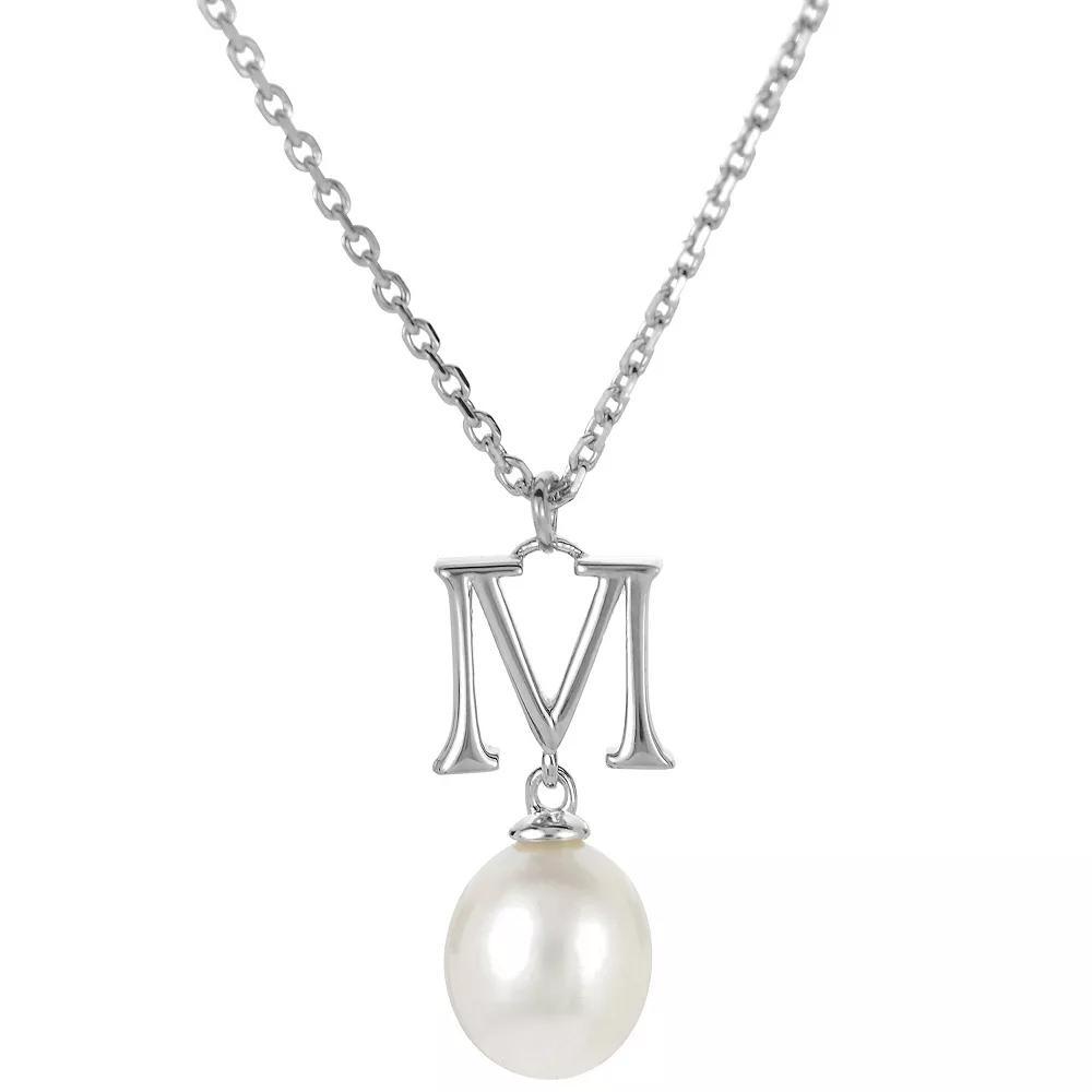 PearLustre by Imperial Sterling Silver Freshwater Cultured Pearl Initial Pendant Necklace, Womens Product Image