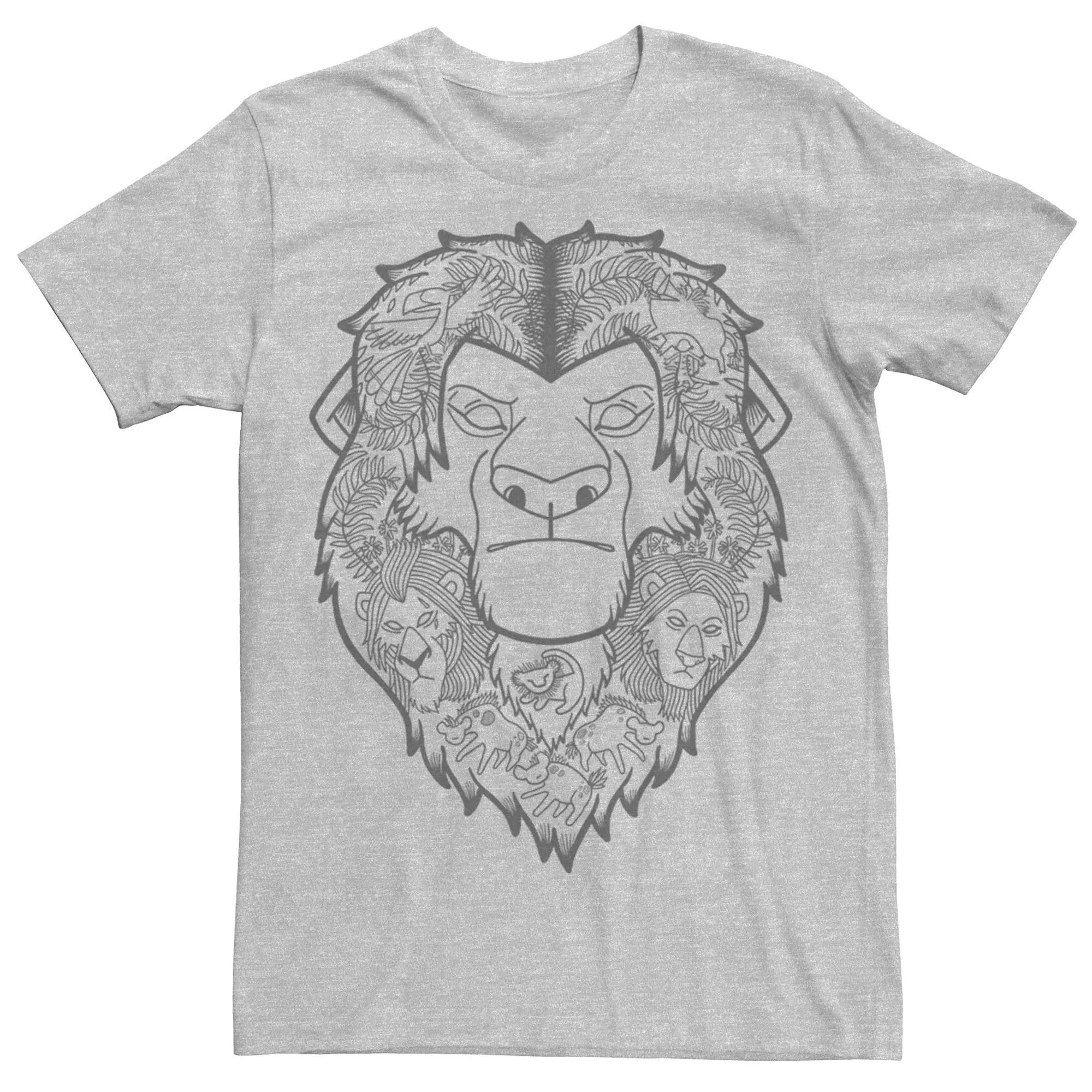 Men's Disney's The Lion King Drawn Character Fill Outlines Tee, Size: Large, Athletic Grey Product Image