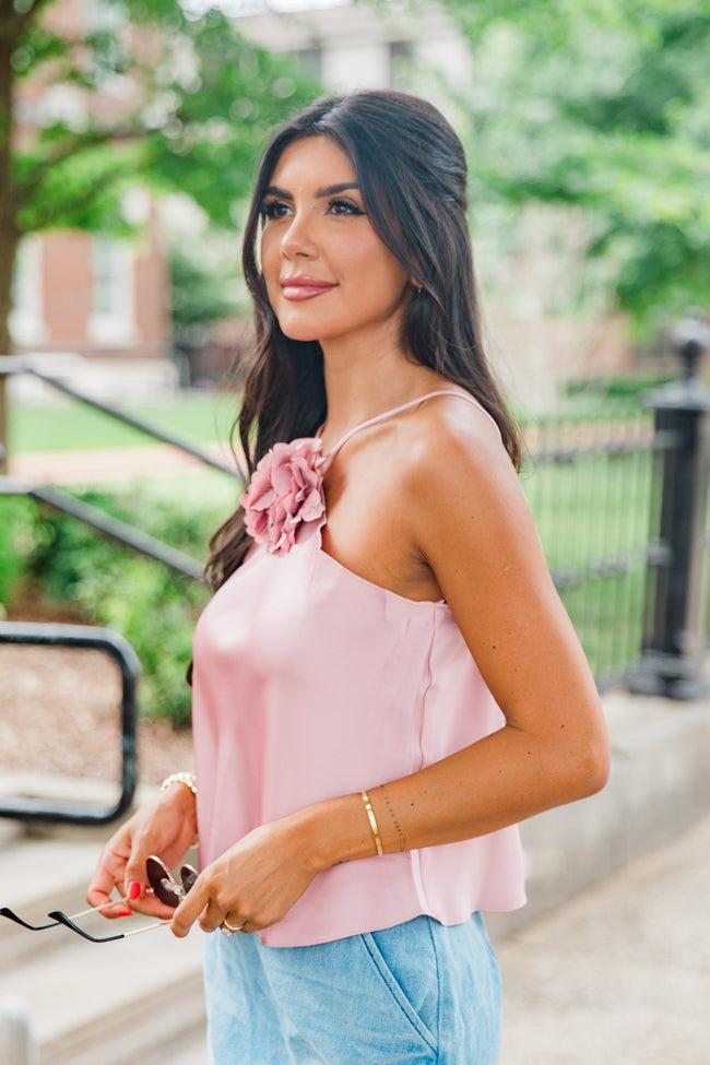 Take A Picture Dusty Pink Rosette Satin Halter Tank FINAL SALE Product Image