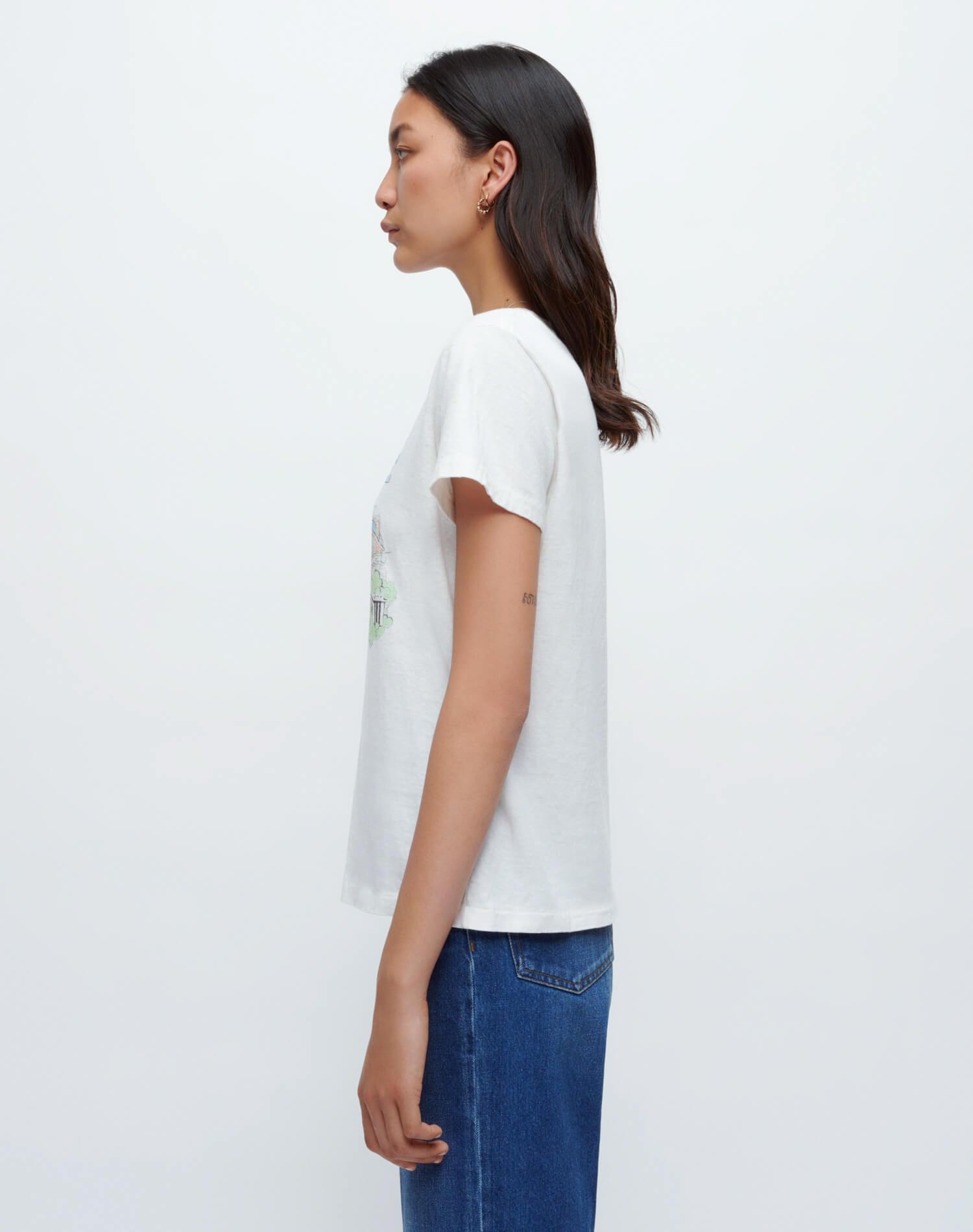 70s Loose "Paris France" Tee - Vintage White Female Product Image
