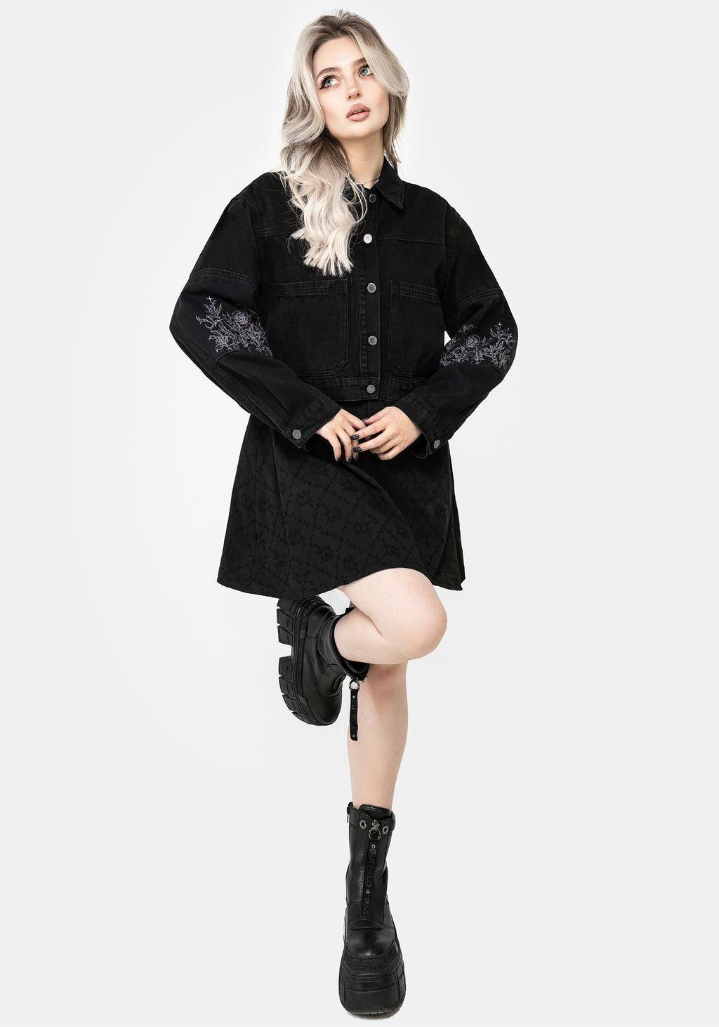 Deadhead Rose Embroidered Denim Carpenter Jacket Product Image