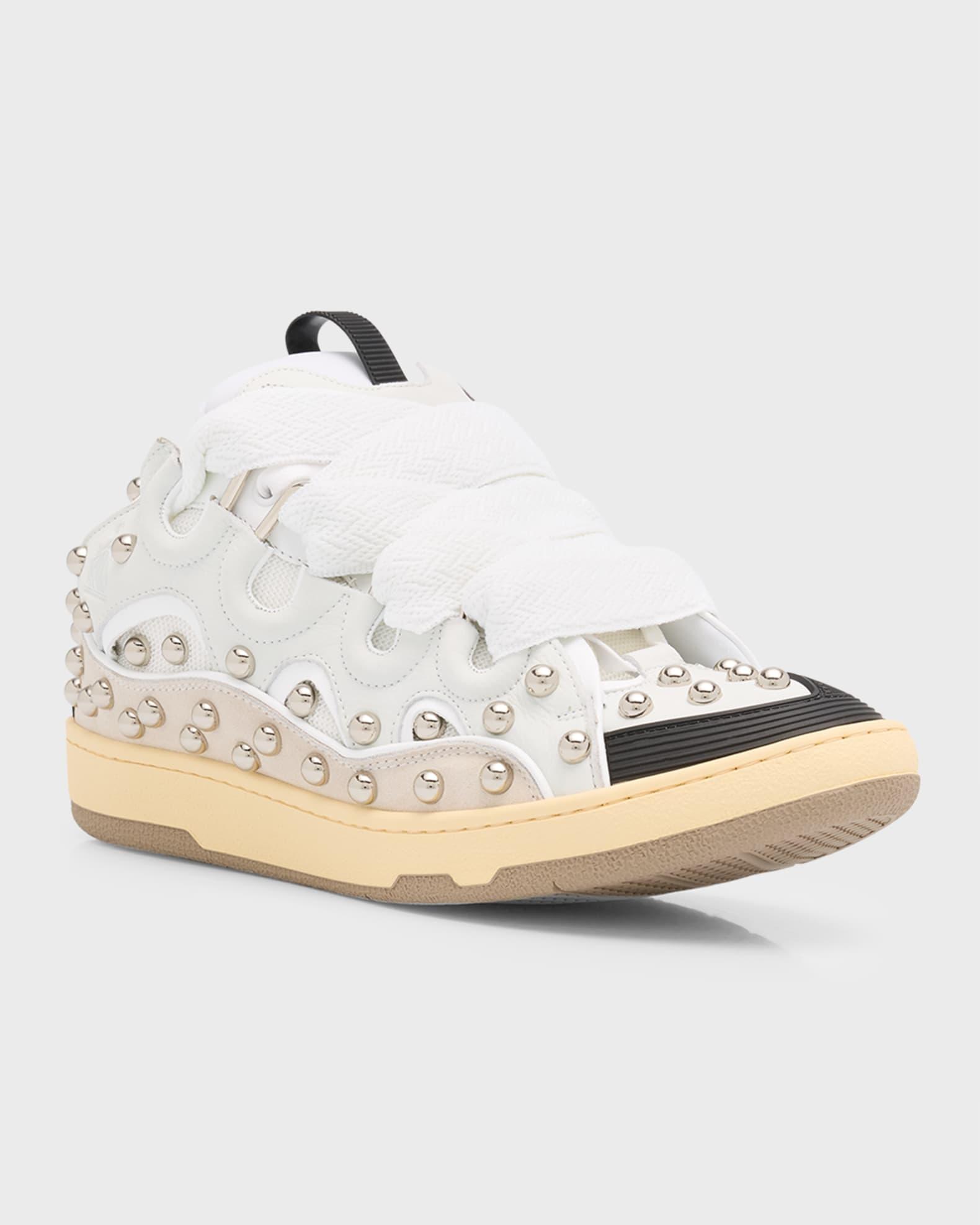 Men's Curb Mesh and Leather Low-Top Sneakers Product Image