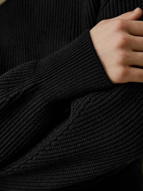 Round Neck Drop-Shoulder Merino Wool Sweater Product Image