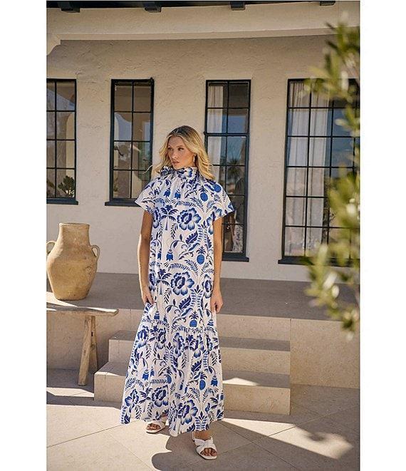 Sugarlips Floral Print Mock Neck Short Sleeve Maxi Dress Product Image