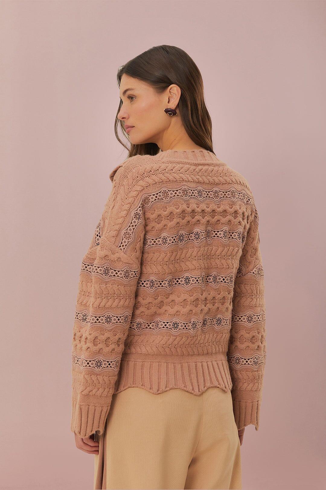 Cream Wavy Ruffle Sweater, SAND / L Product Image
