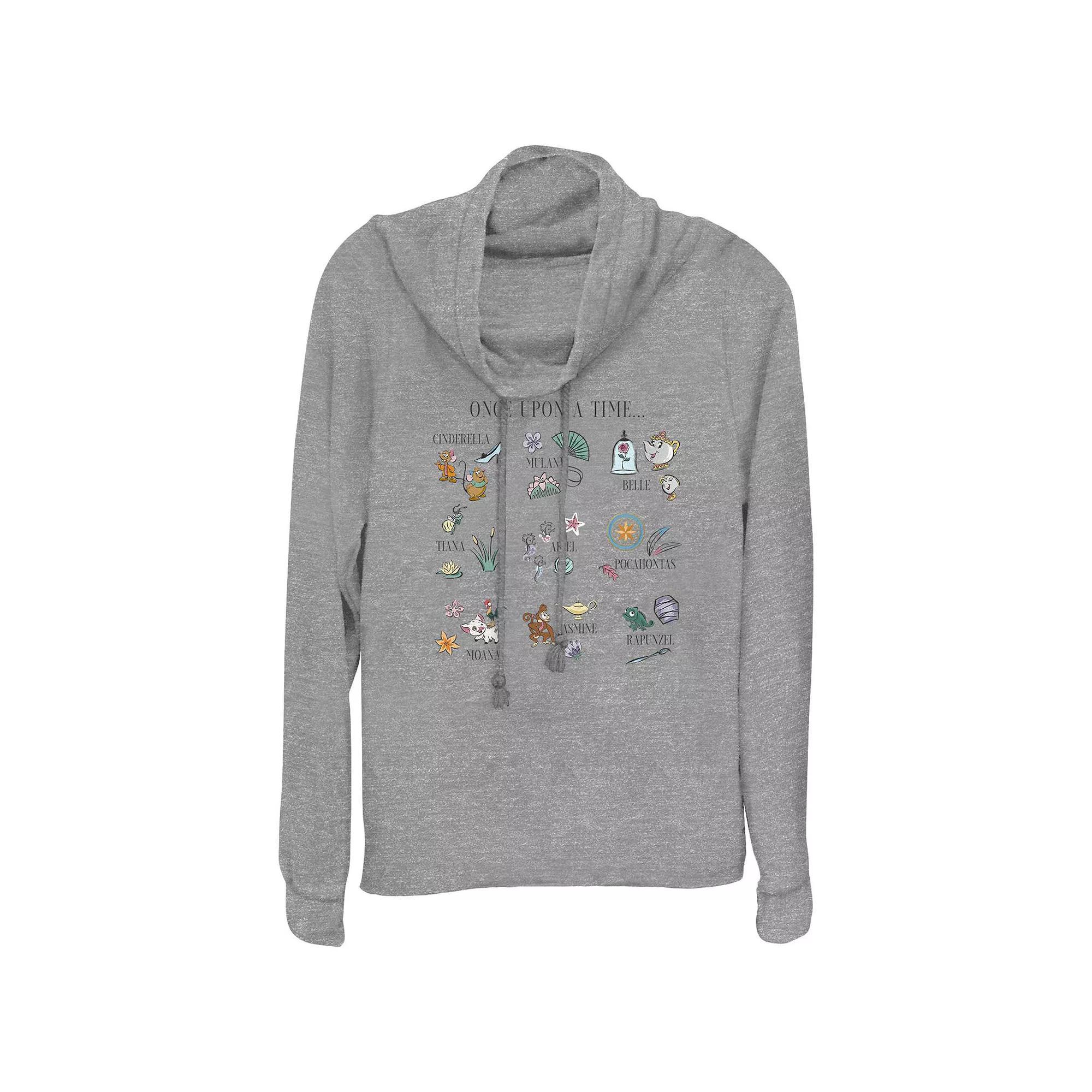 Disney Princess Once Upon A Time Icons Women's Cowlneck Graphic Lightweight Long Sleeve, Size: Small, Gray Grey Product Image