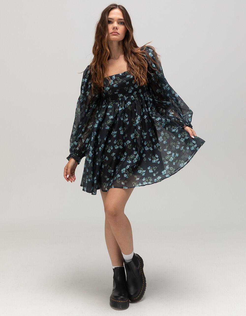 LULUS Floral Womens Babydoll Dress - BLUE COMBO Product Image