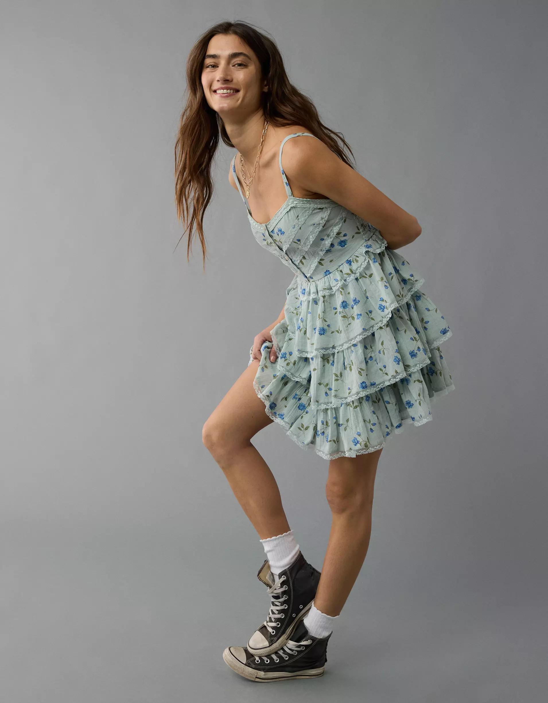 AE Lace Ruffle Tiered Mini Dress Product Image