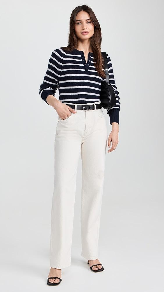 White + Warren Cashmere Ribbed Button Henley | Shopbop Product Image