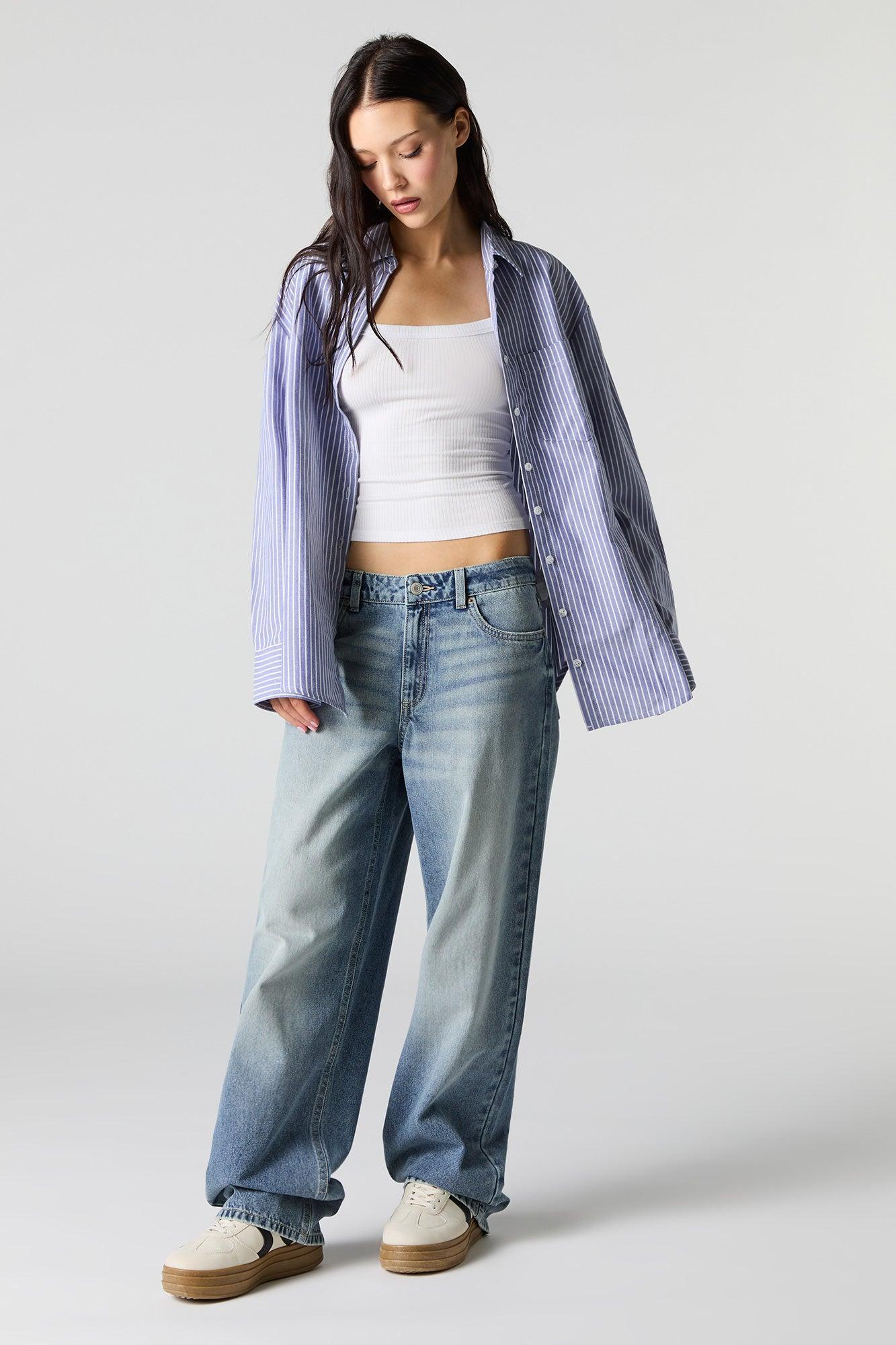 Oversized Pinstriped Button-Up Top Female Product Image