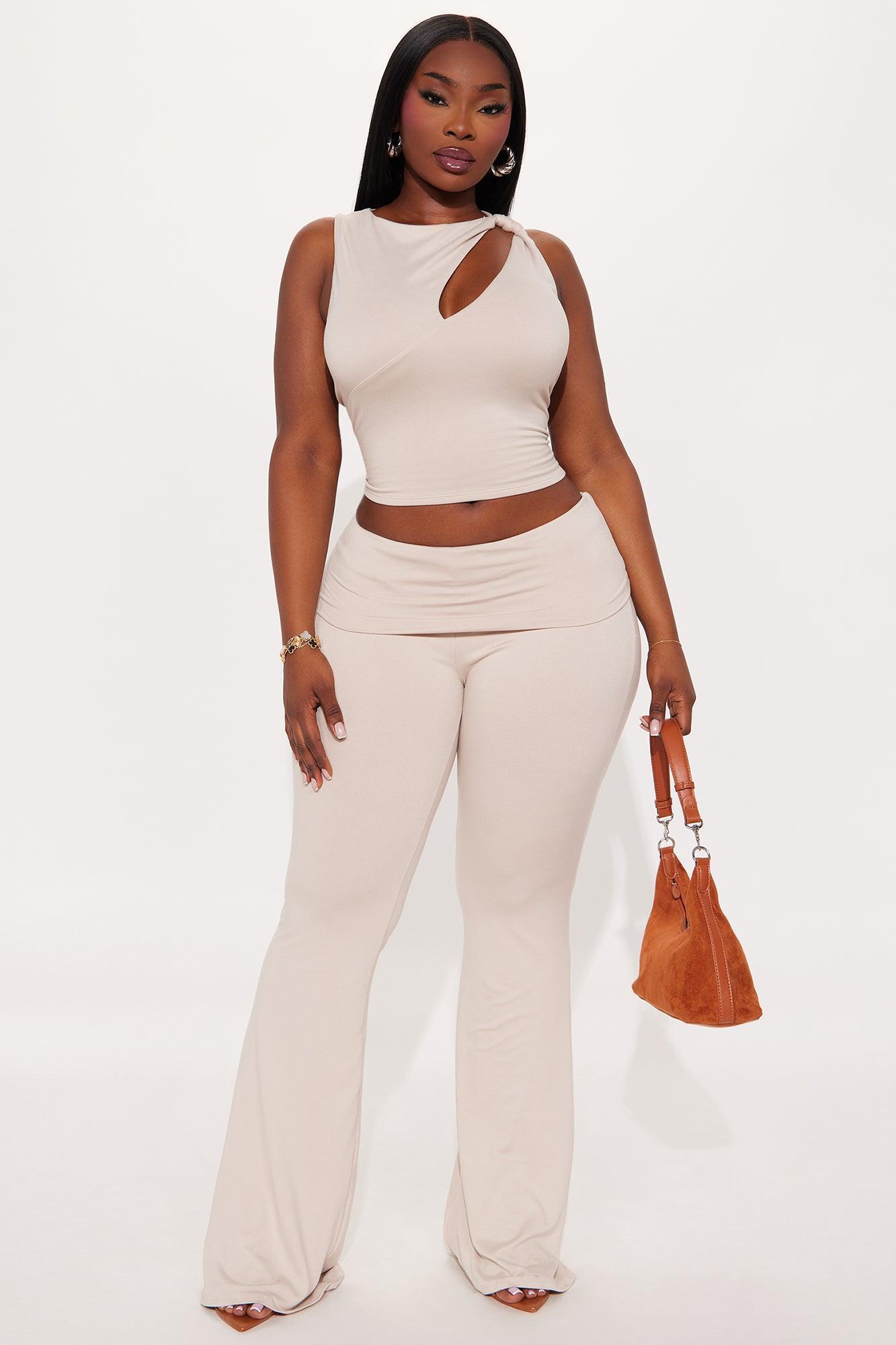 Day At A Time Double Lined Flare Pant Set - Taupe Product Image