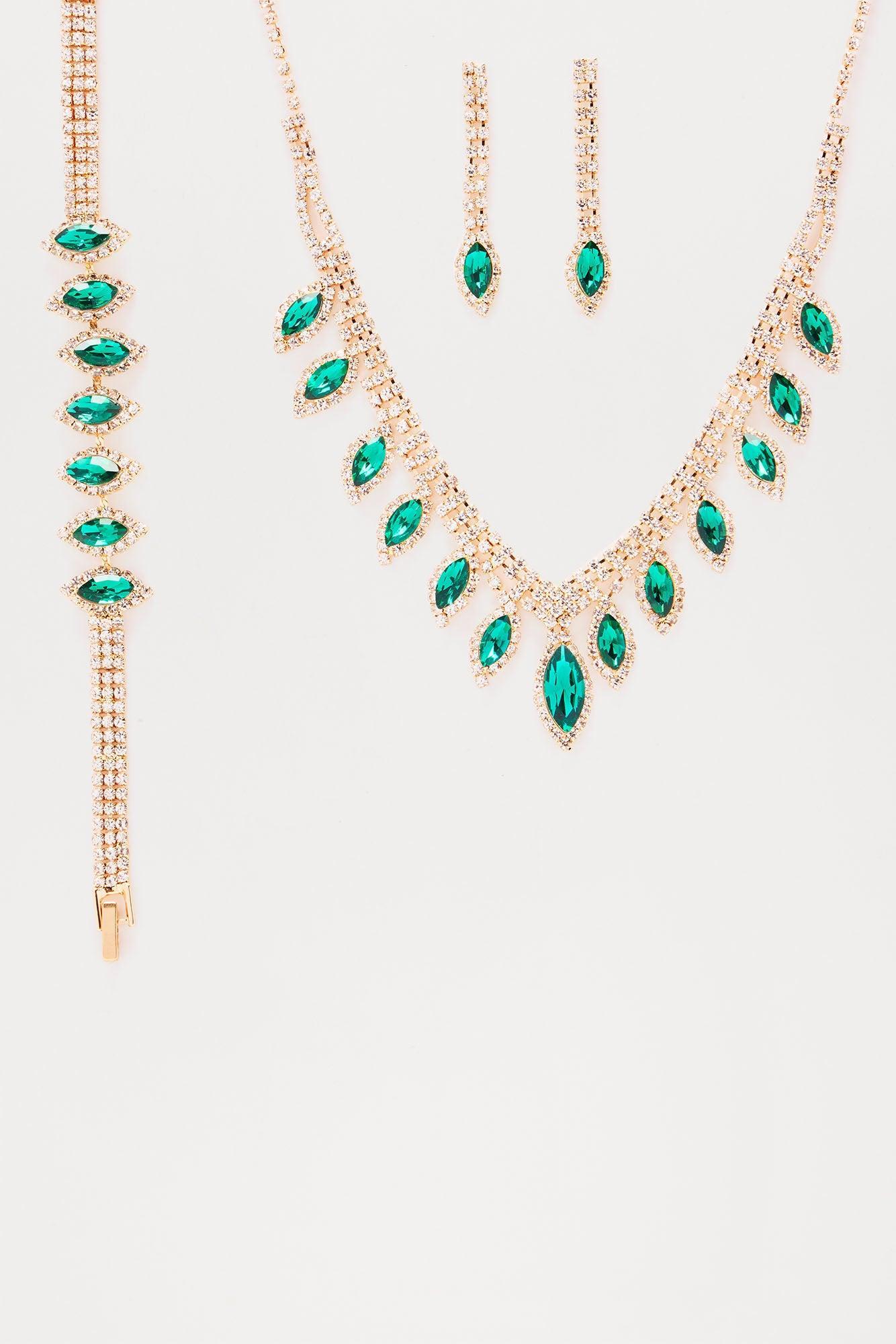 VIP Only 3 Piece Jewelry Set - Gold/Green Product Image
