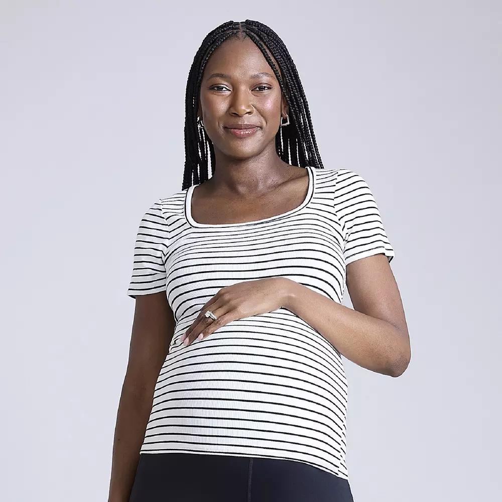 Maternity Motherhood® Squareneck Short Sleeve Top, Women's, Size: XXL-MAT, White Black Stripe Product Image