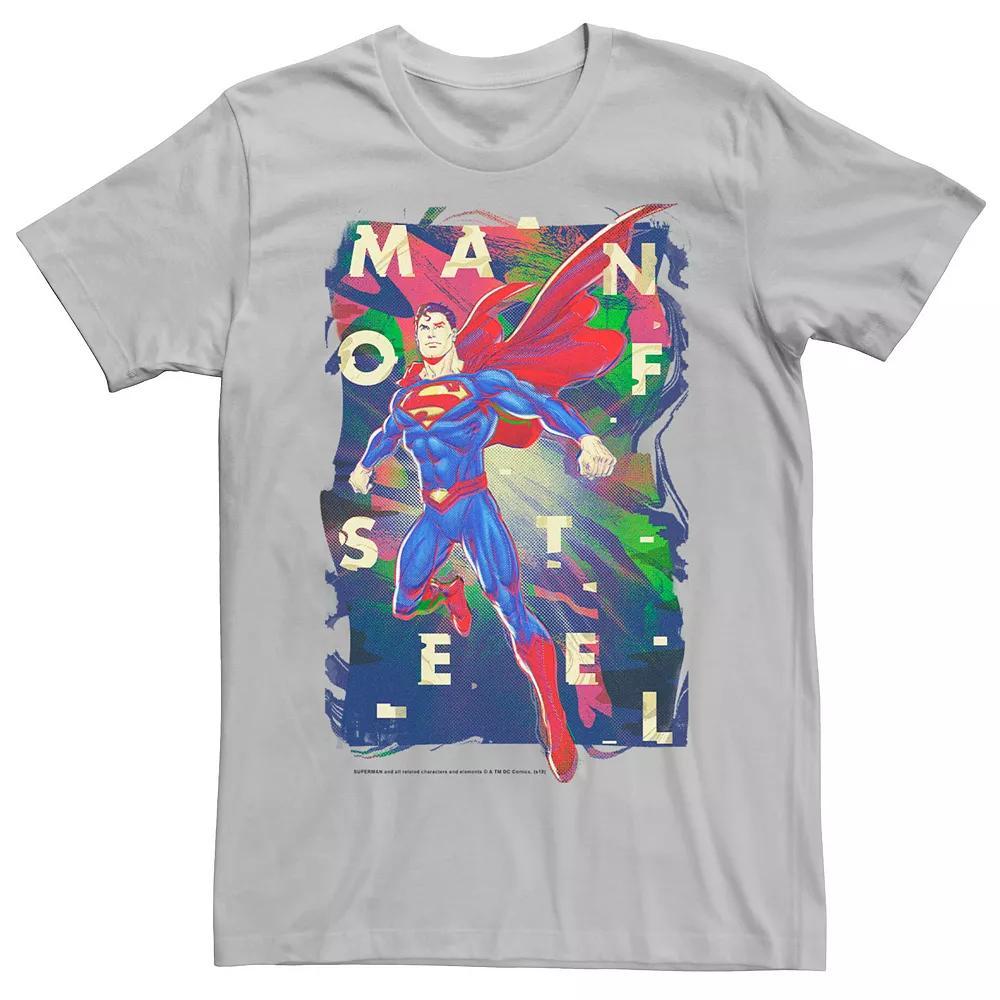 Men's DC Comics Superman Man Of Steel Bold Glitch Poster Graphic Tee, Size: Large, Silver Product Image