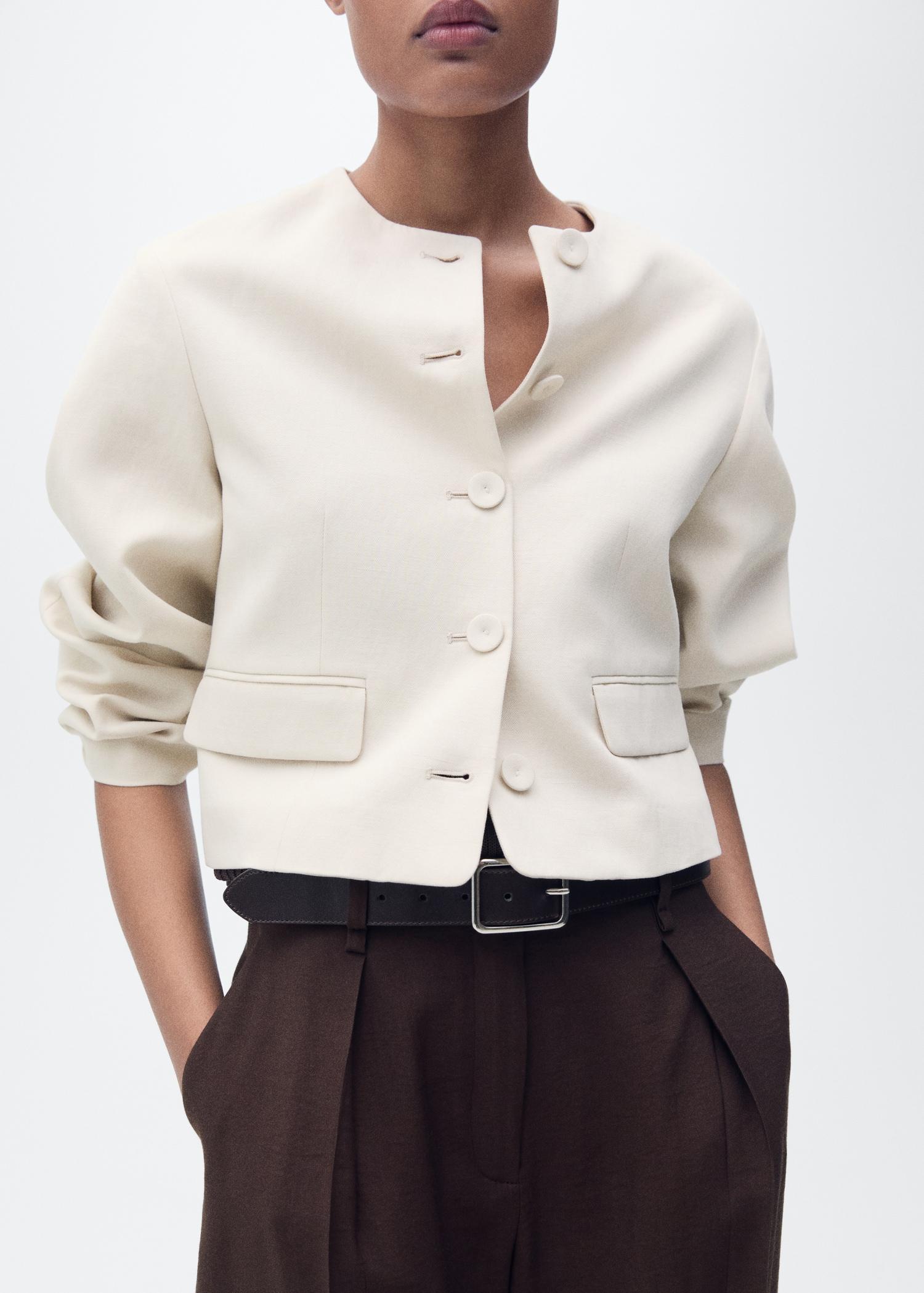 Linen-blend jacket with buttons - Women | MANGO USA Product Image