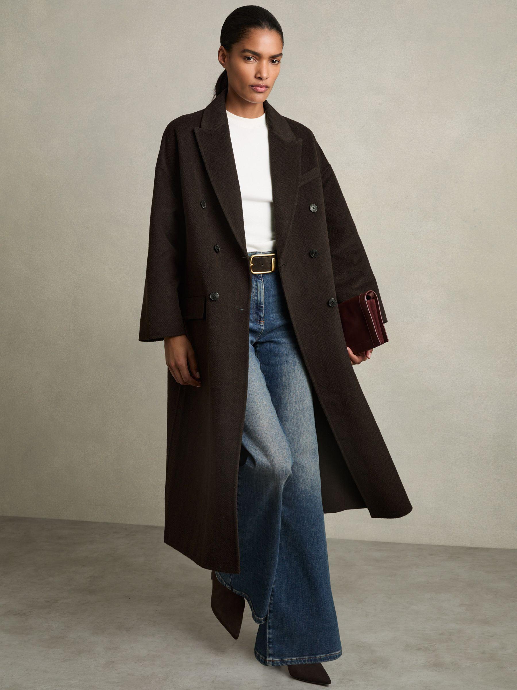 Wool Blend Herringbone-Twill Coat in Chocolate Product Image