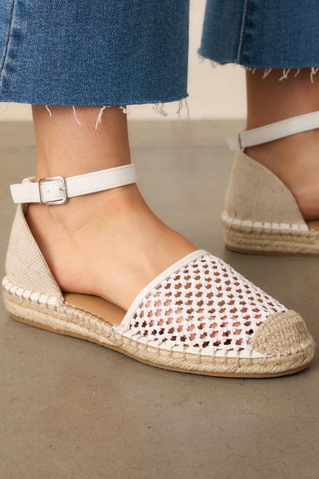 When She Walks In Ivory Ankle Strap Espadrille Flats Product Image