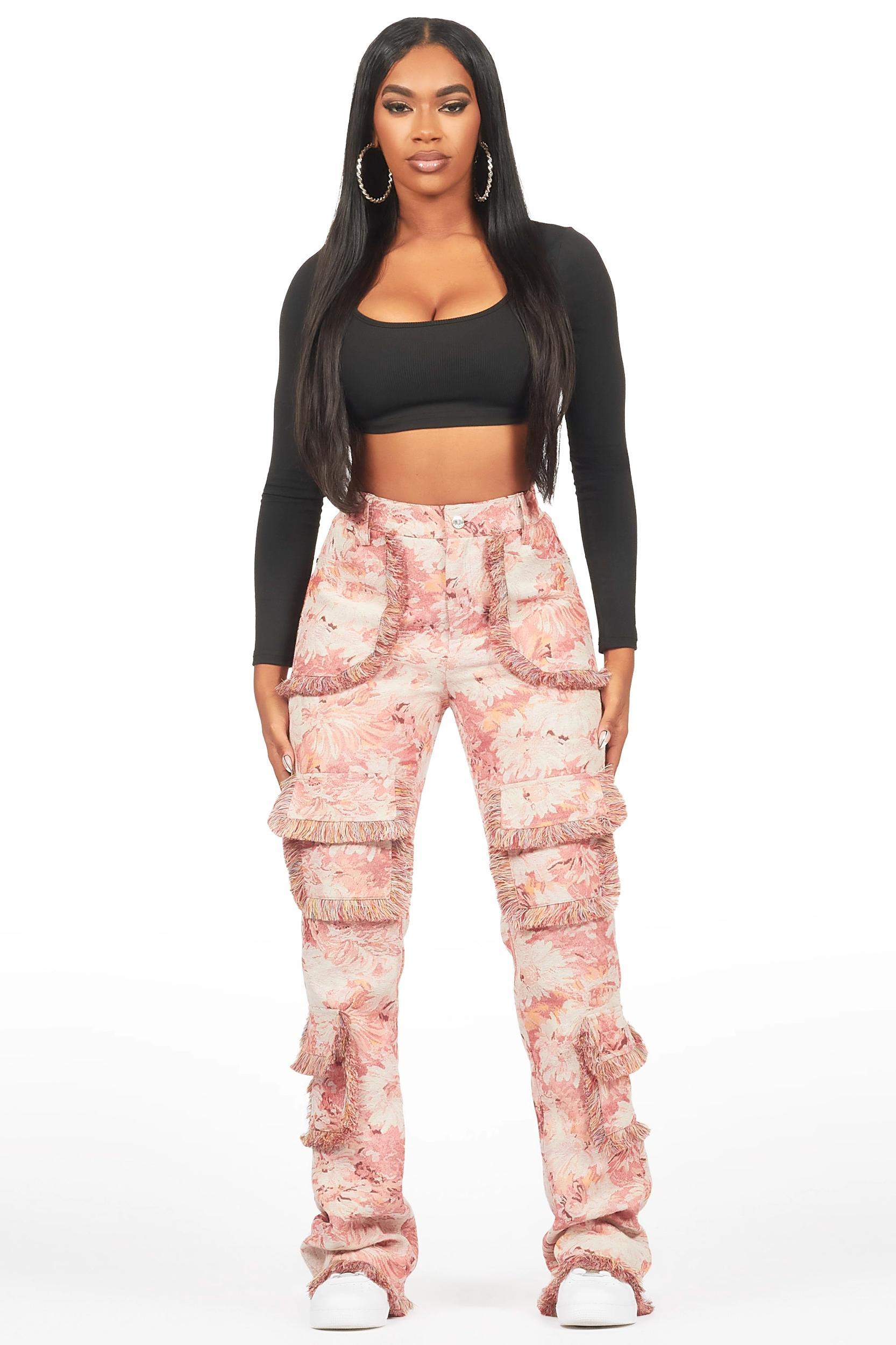 Takecia Pink Tapestry Stacked Pant Female Product Image