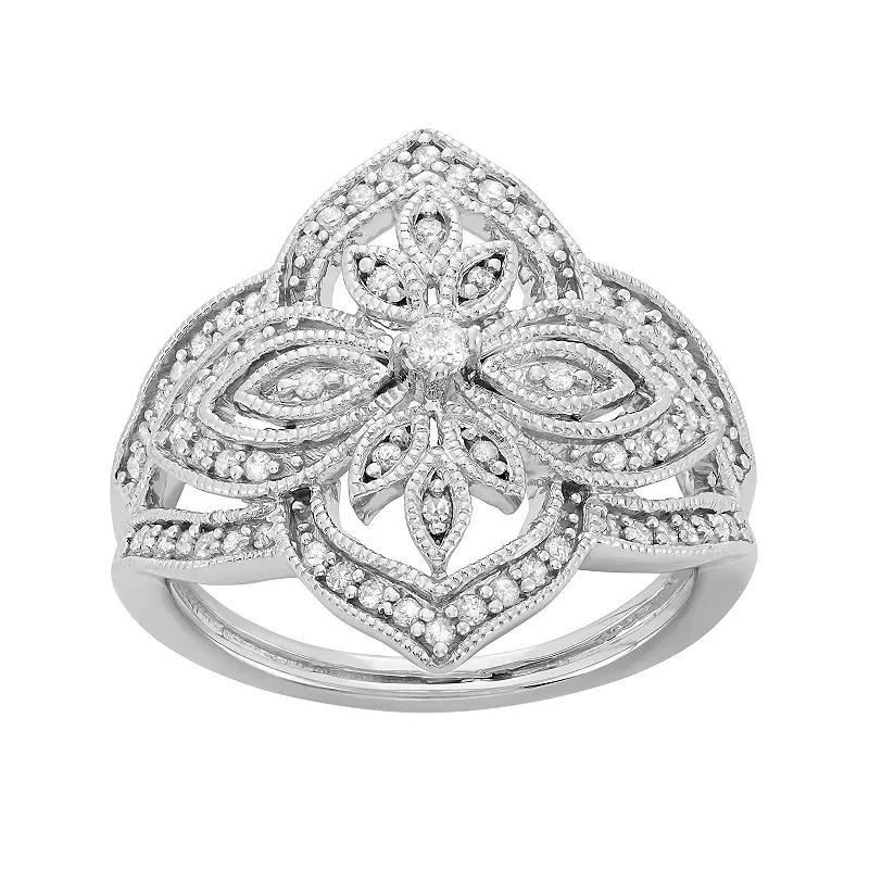 3/8 Carat T.W. Diamond Sterling Silver Flower Ring, Women's, Size: 6, White Product Image