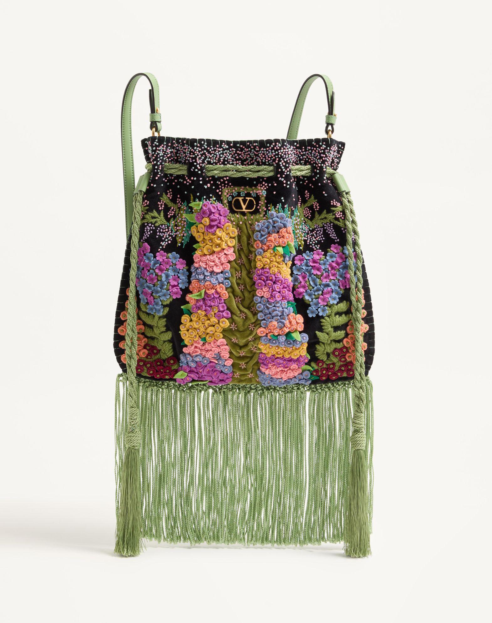 Valentino Garavani Nellcôte Alice Embroidered Bag With Fringes Product Image