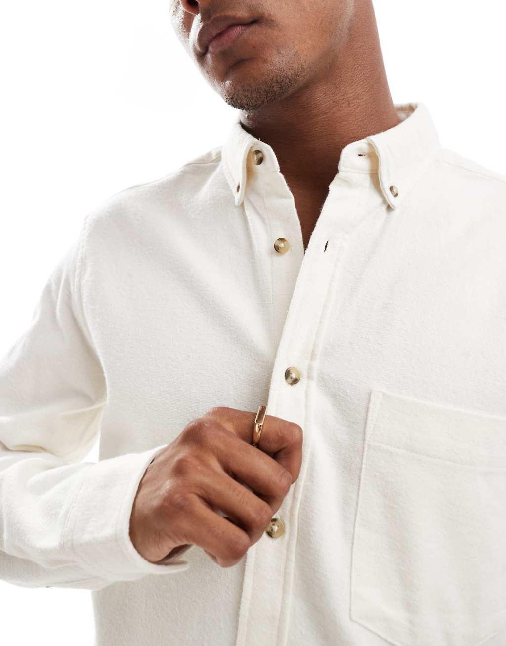ASOS DESIGN brushed oxford regular shirt in off white Product Image