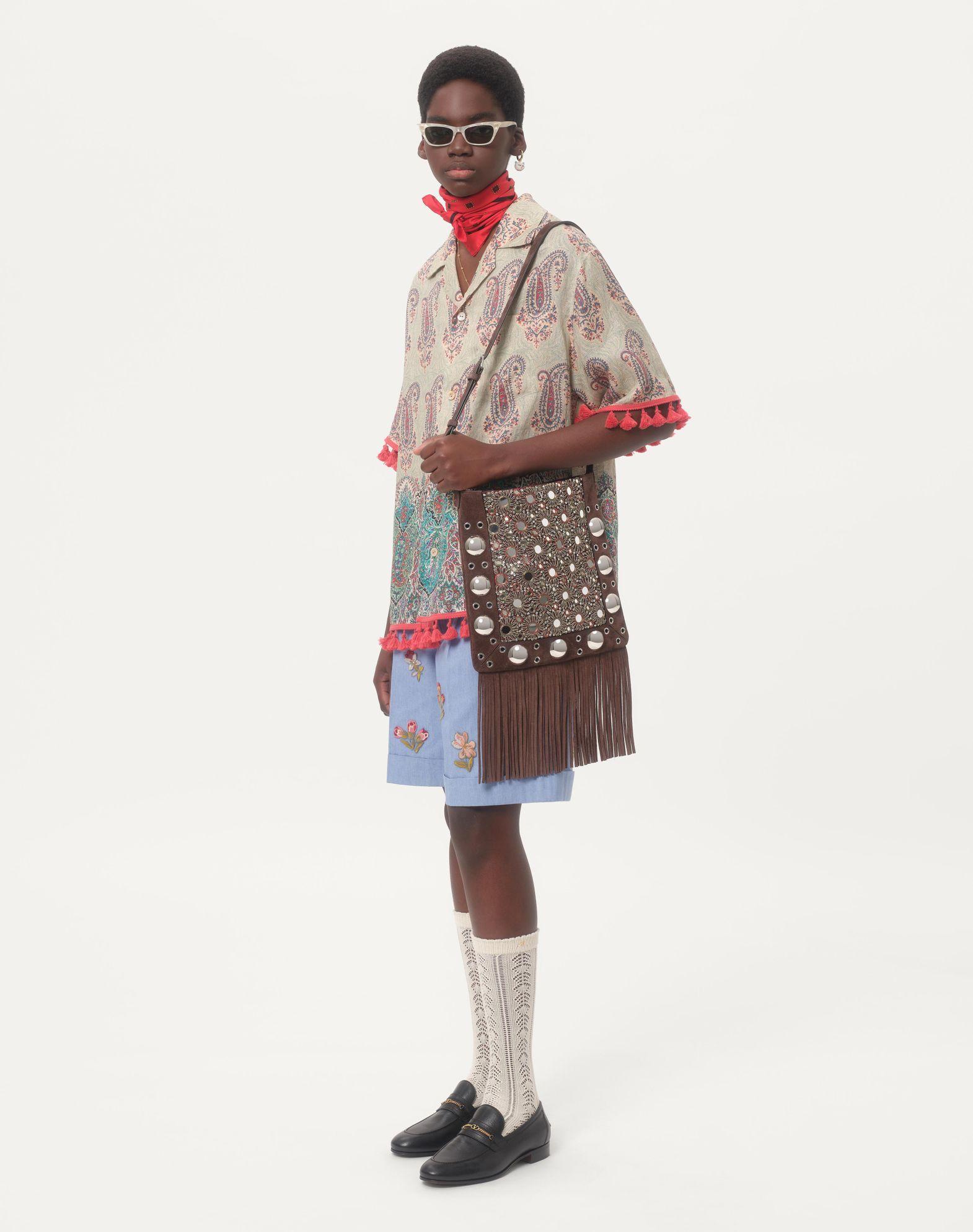 Valentino Garavani Nellcôte Embroidered Shoulder Bag With Fringes Product Image