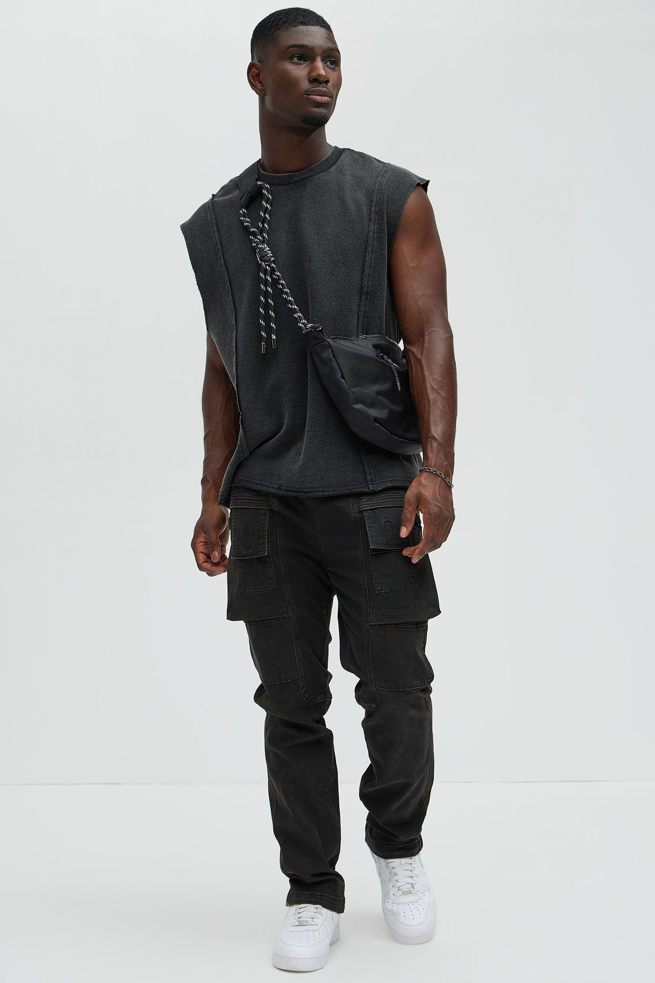 Greaser Paneled Fleece Muscle Tee - Black Wash Product Image