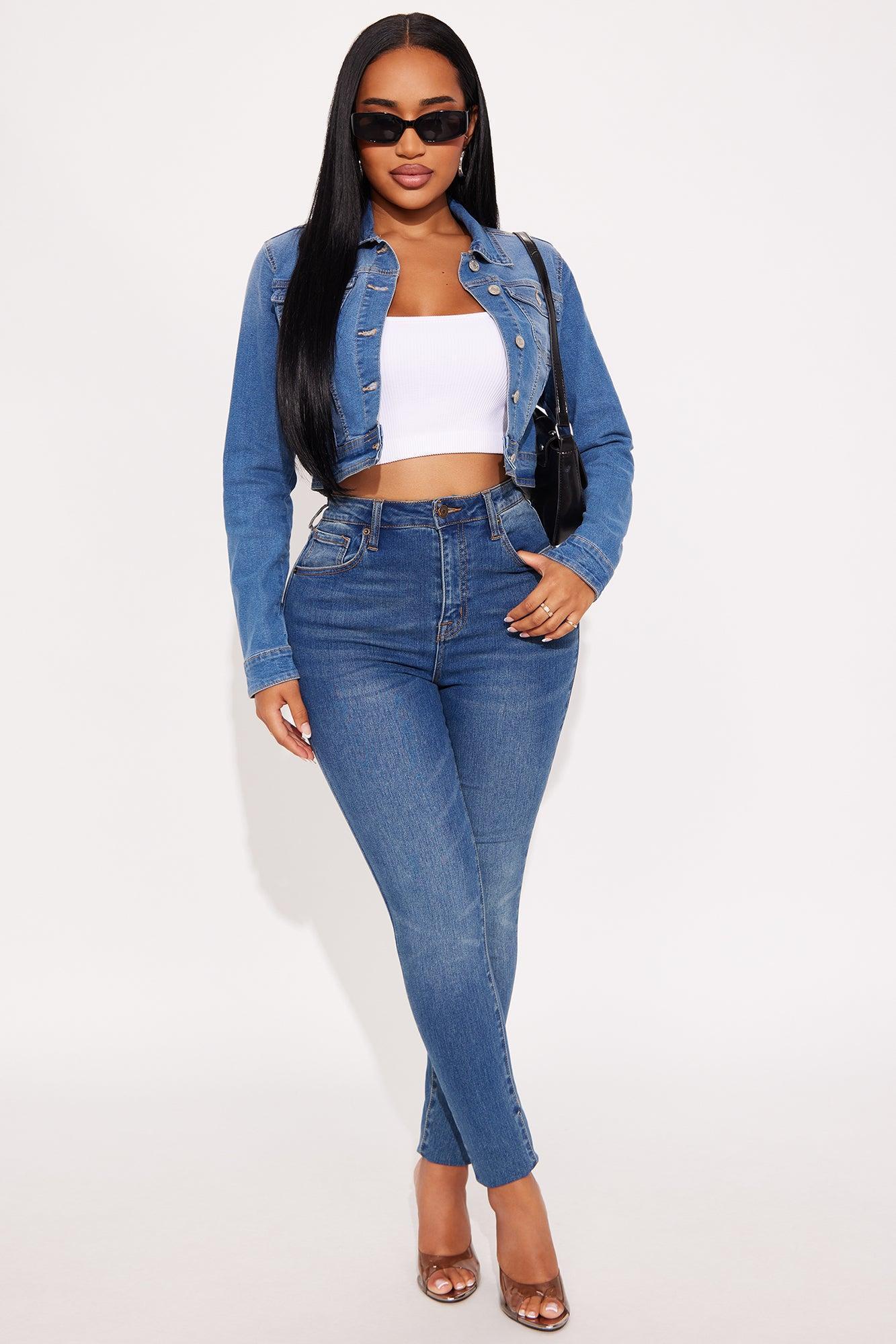 Camila Cropped Denim Trucker Jacket - Medium Wash Product Image