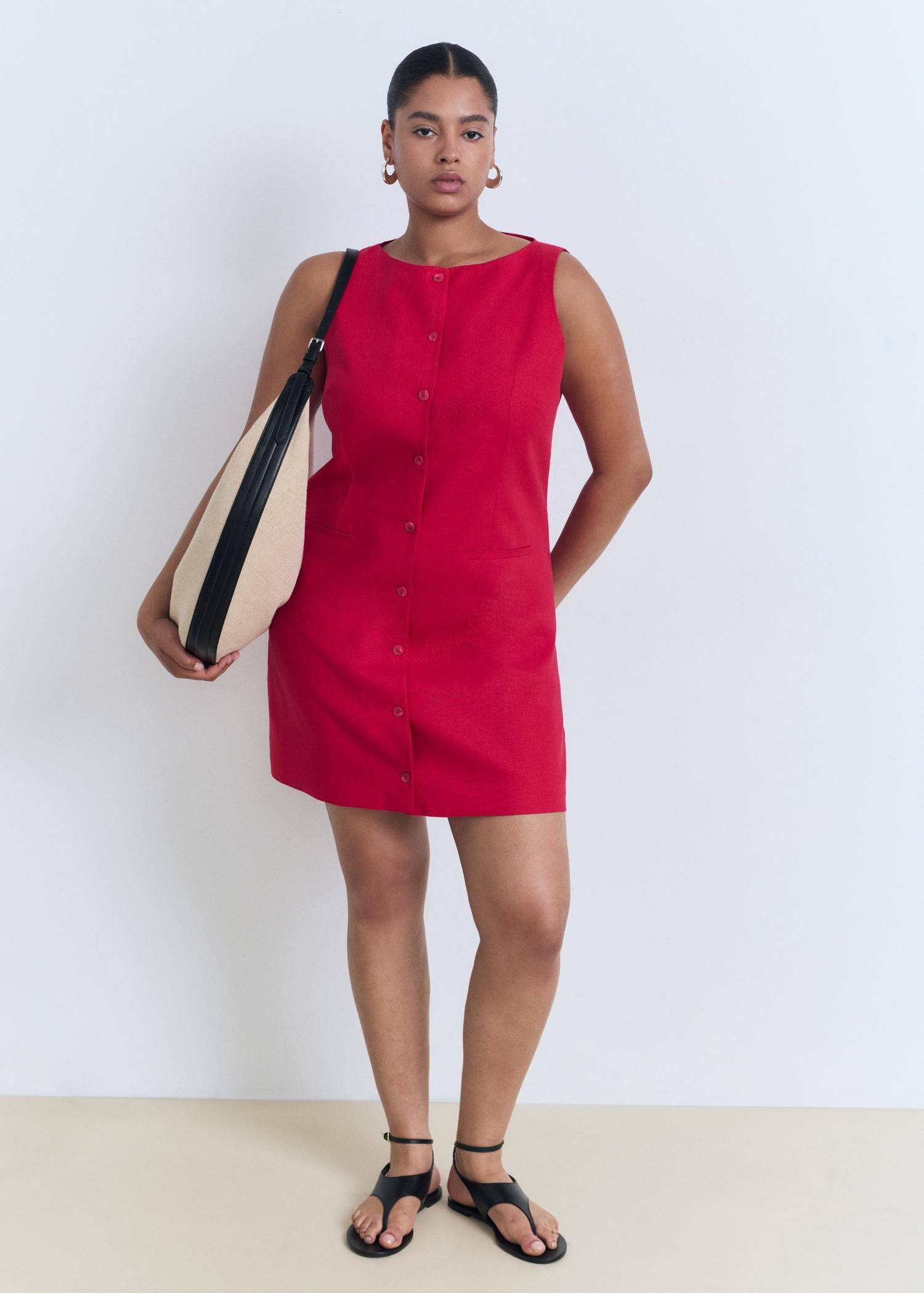 Short button-down linen-blend dress - Women | MANGO USA Product Image