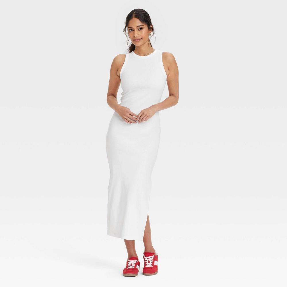 Women's Rib-Knit Maxi Bodycon Dress - Universal Thread™ White S Product Image