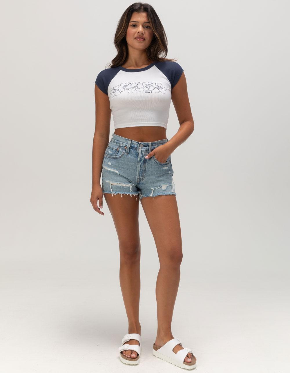 ROXY Team Aloha Womens Crop Raglan Tee - NAVY/WHITE Product Image