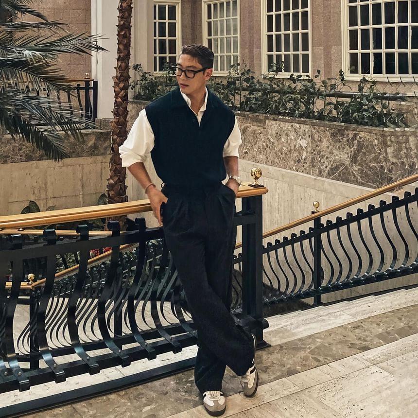Mid Rise Plain Loose Fit Dress Pants Product Image
