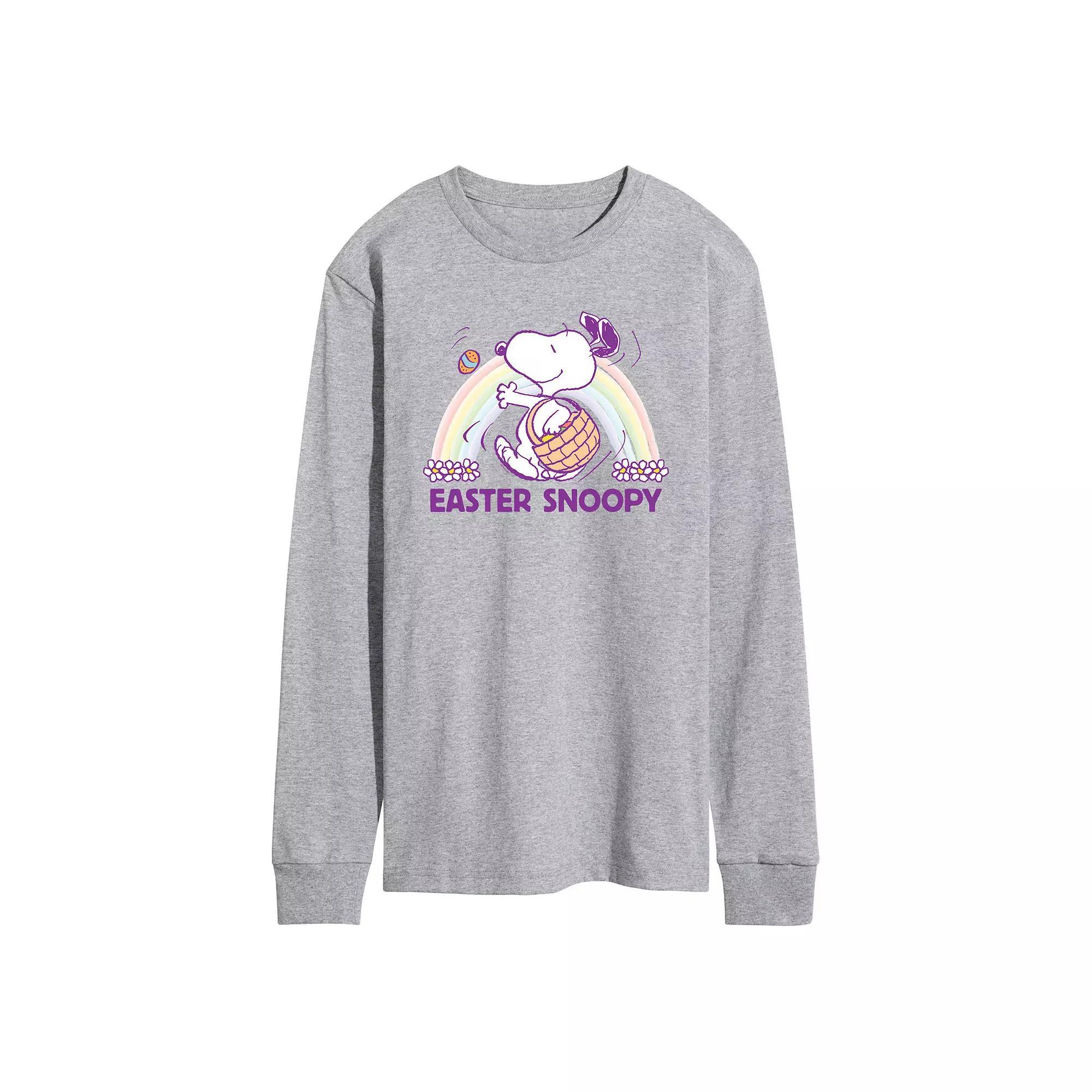 Mens Peanuts Easter Snoopy Rainbow Long Sleeve Graphic Tee Grey Gray Product Image