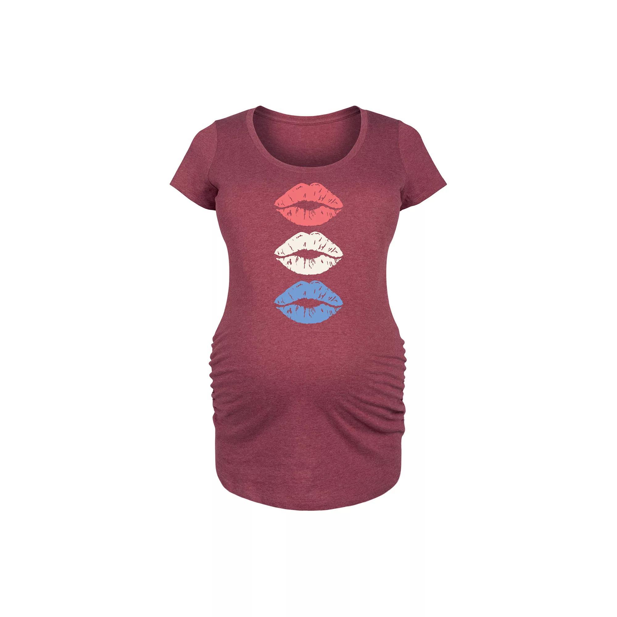 Maternity Red White Blue Lips Graphic Tee, Womens Grey Dark Red Product Image