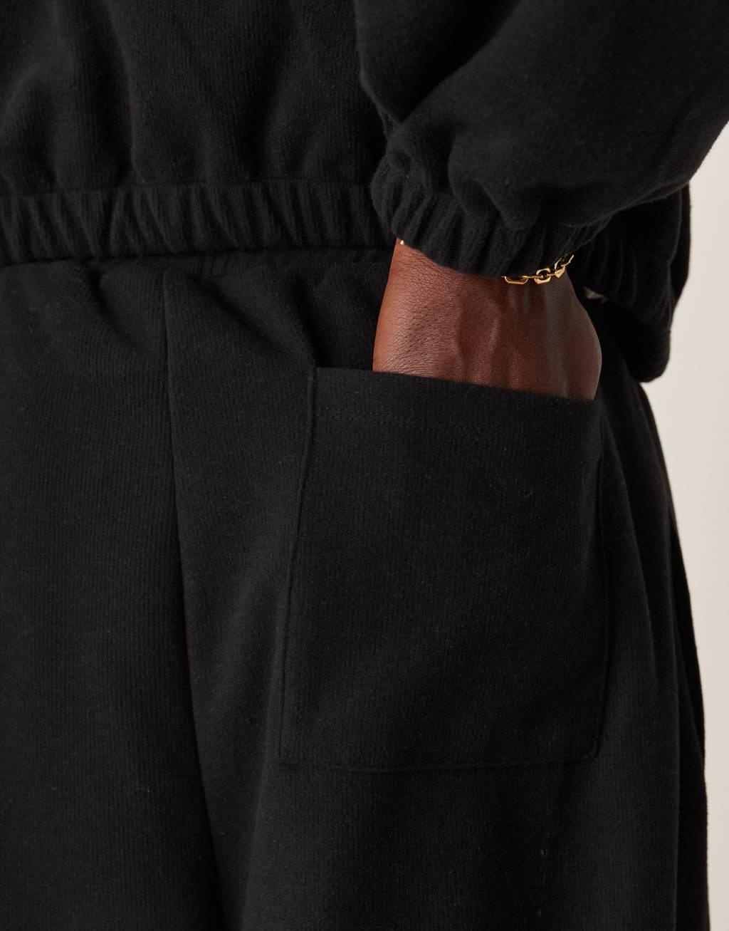 ASOS DESIGN baggy balloon sweatpants in heavyweight brushed rib in black - part of a set Product Image