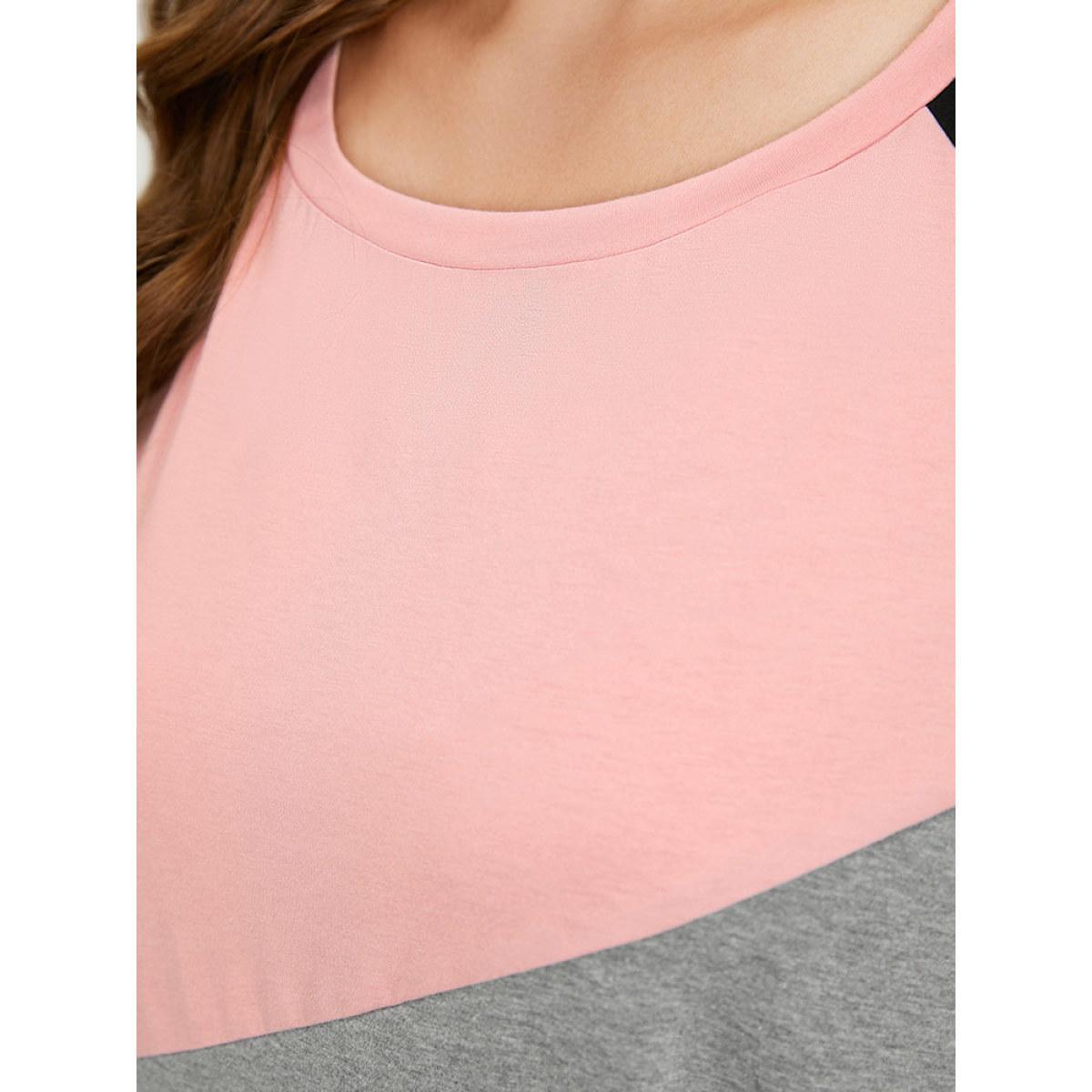 Plus Size Supersoft Essentials Colorblock Contrast Round Neck Raglan Sleeve Dress Black Women Casual Patchwork Round Neck Short sleeve Curvy Midi Dress BloomChic 18-20/2X Product Image