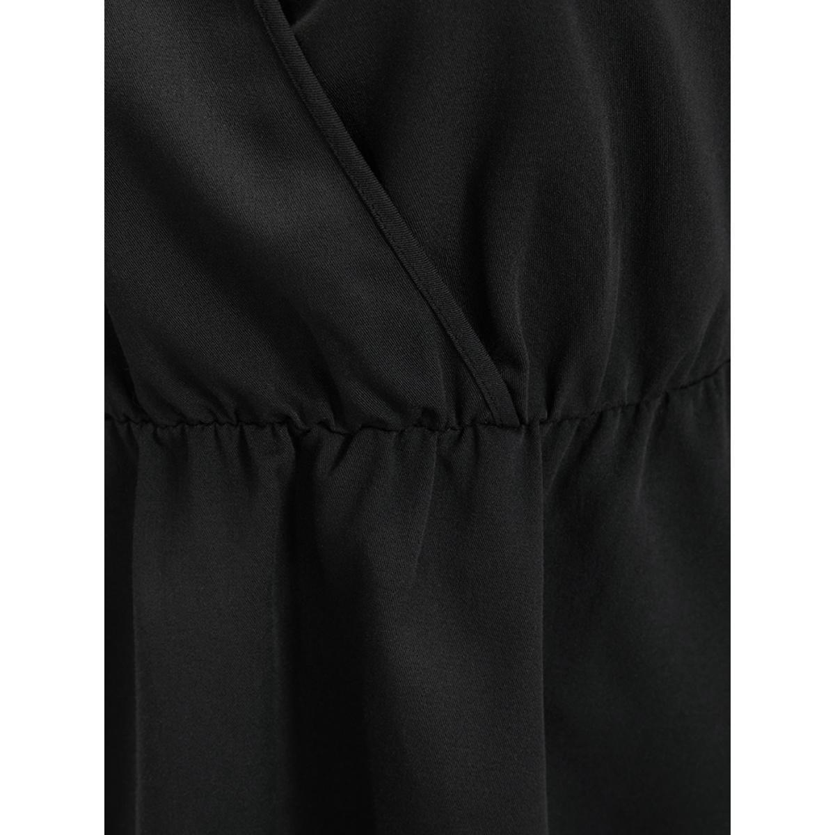 Plus Size Black Solid Lantern Sleeve Keyhole Round Neck Ruffle Blouse Women Elegant Long Sleeve Round Neck Dailywear Blouses BloomChic 22-24/3X Product Image
