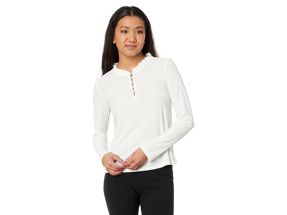 CeCe Long Sleeve Half Placket Knit Blouse (New Ivory) Women's Clothing Product Image
